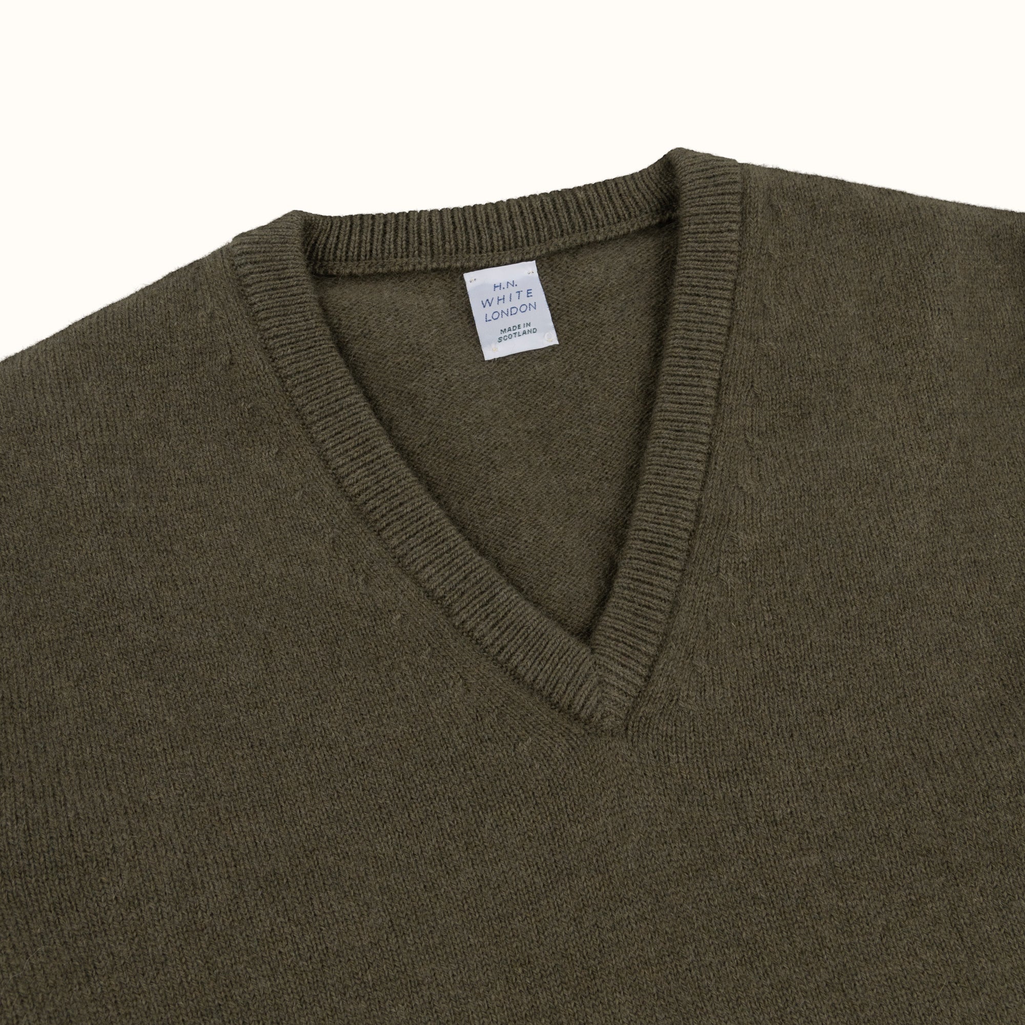 Olive Merino-Angora V-Neck Jumper