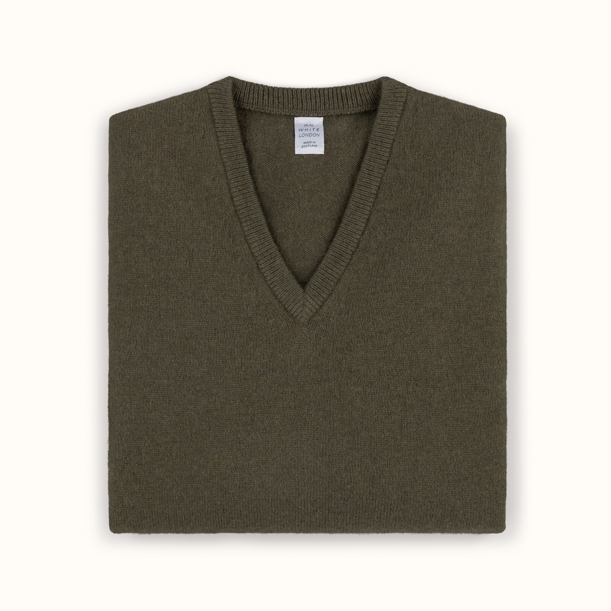 Olive Merino-Angora V-Neck Jumper