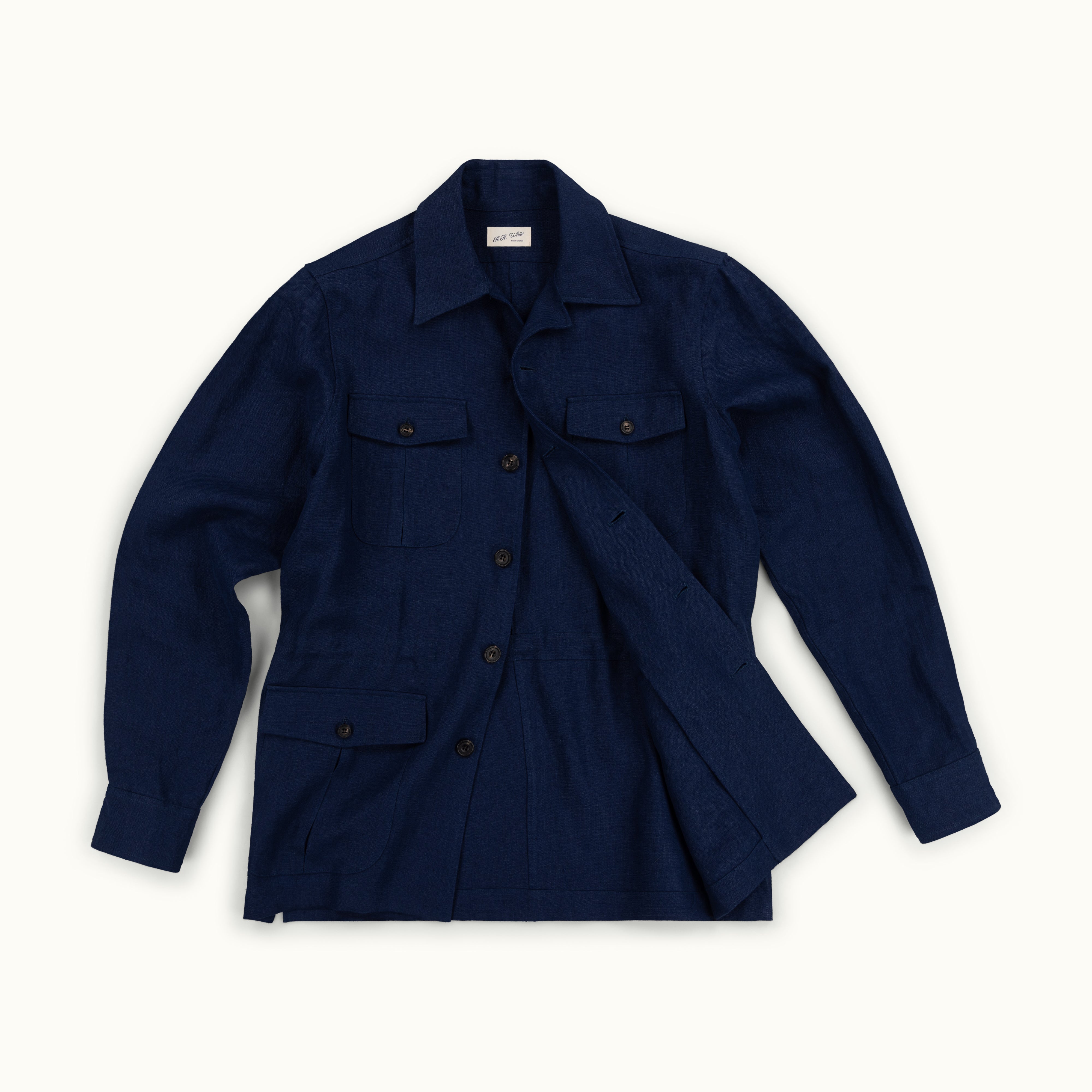 Navy Blue Washed Linen Safari Jacket