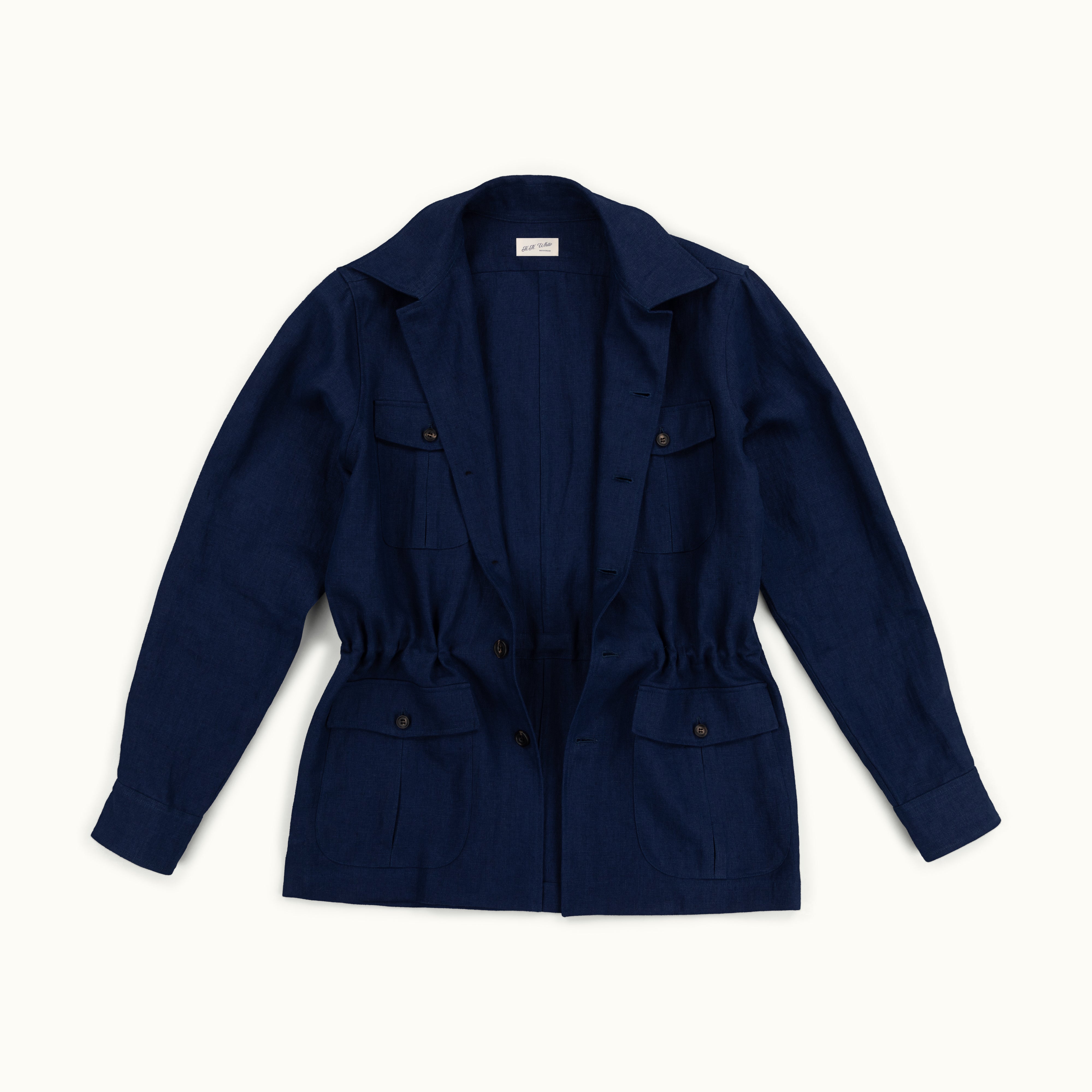 Navy Blue Washed Linen Safari Jacket