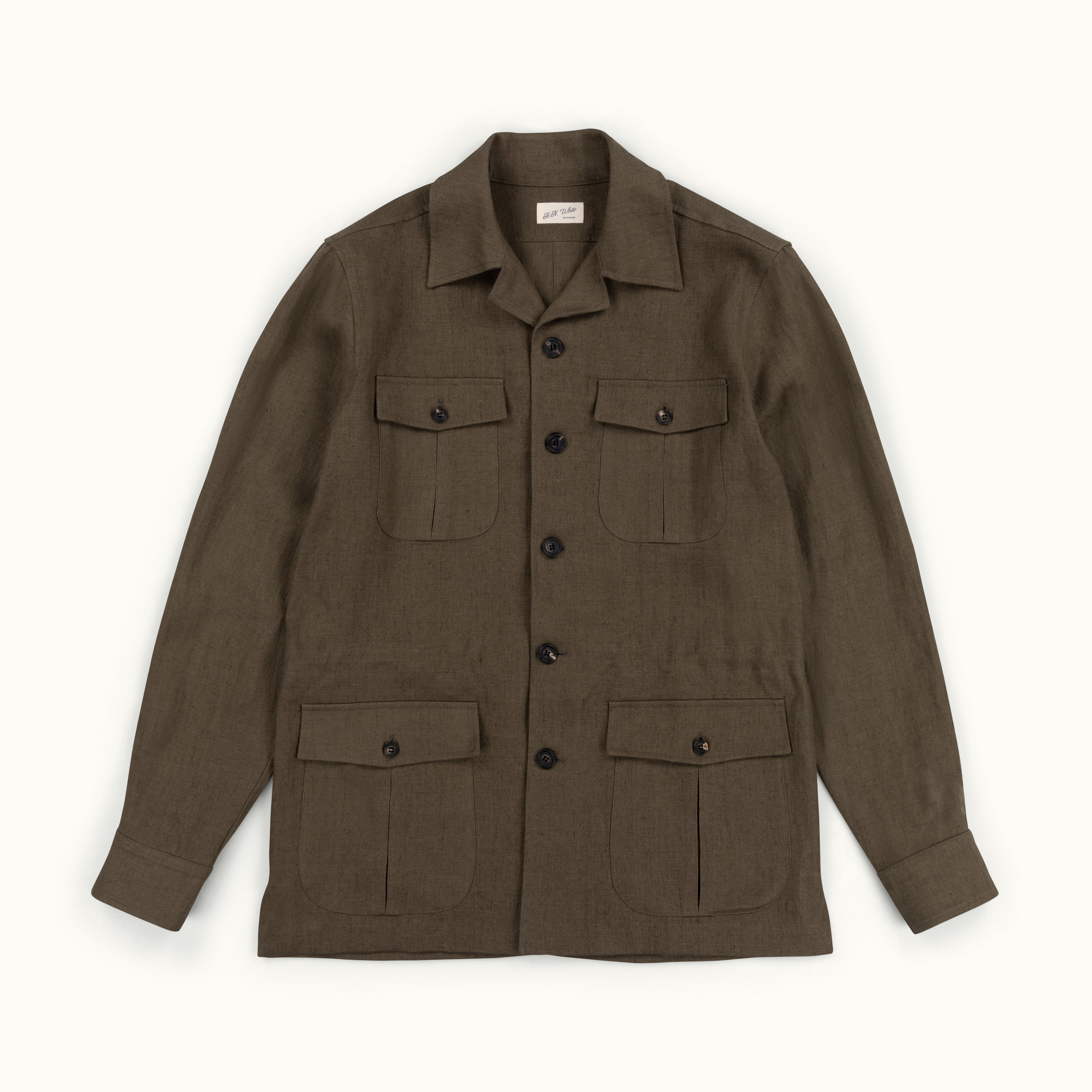 Olive Washed Linen Safari Jacket