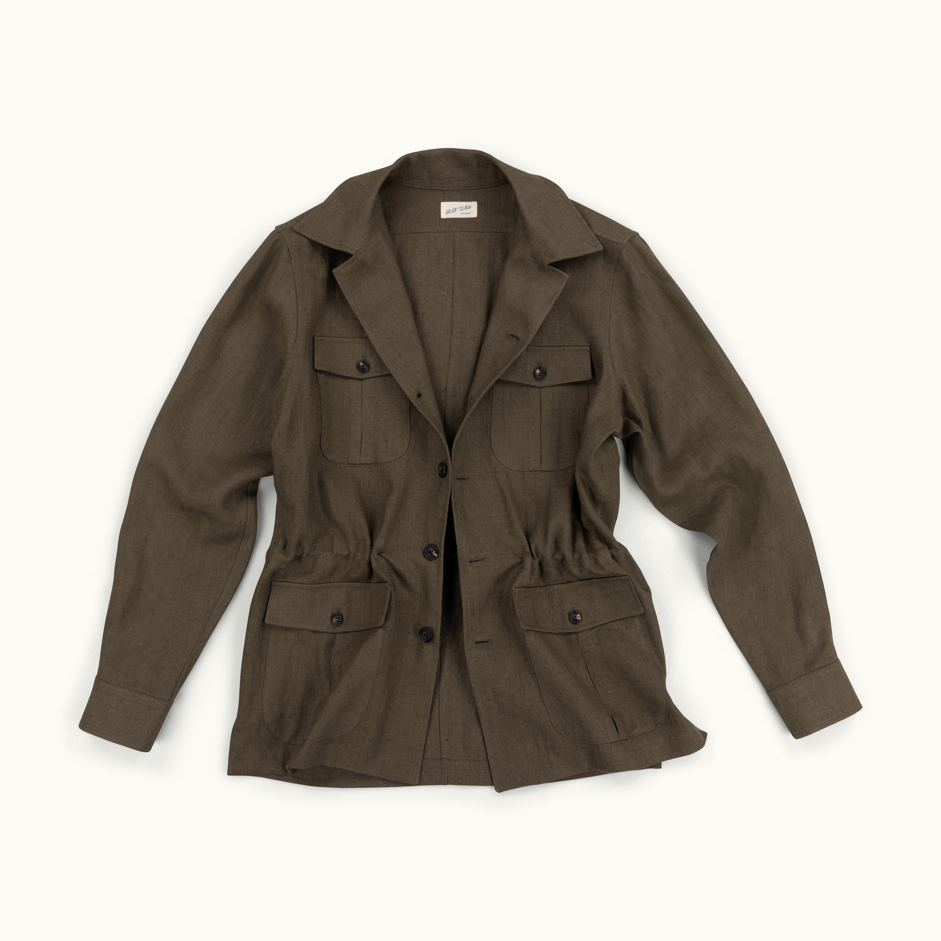 Olive Washed Linen Safari Jacket