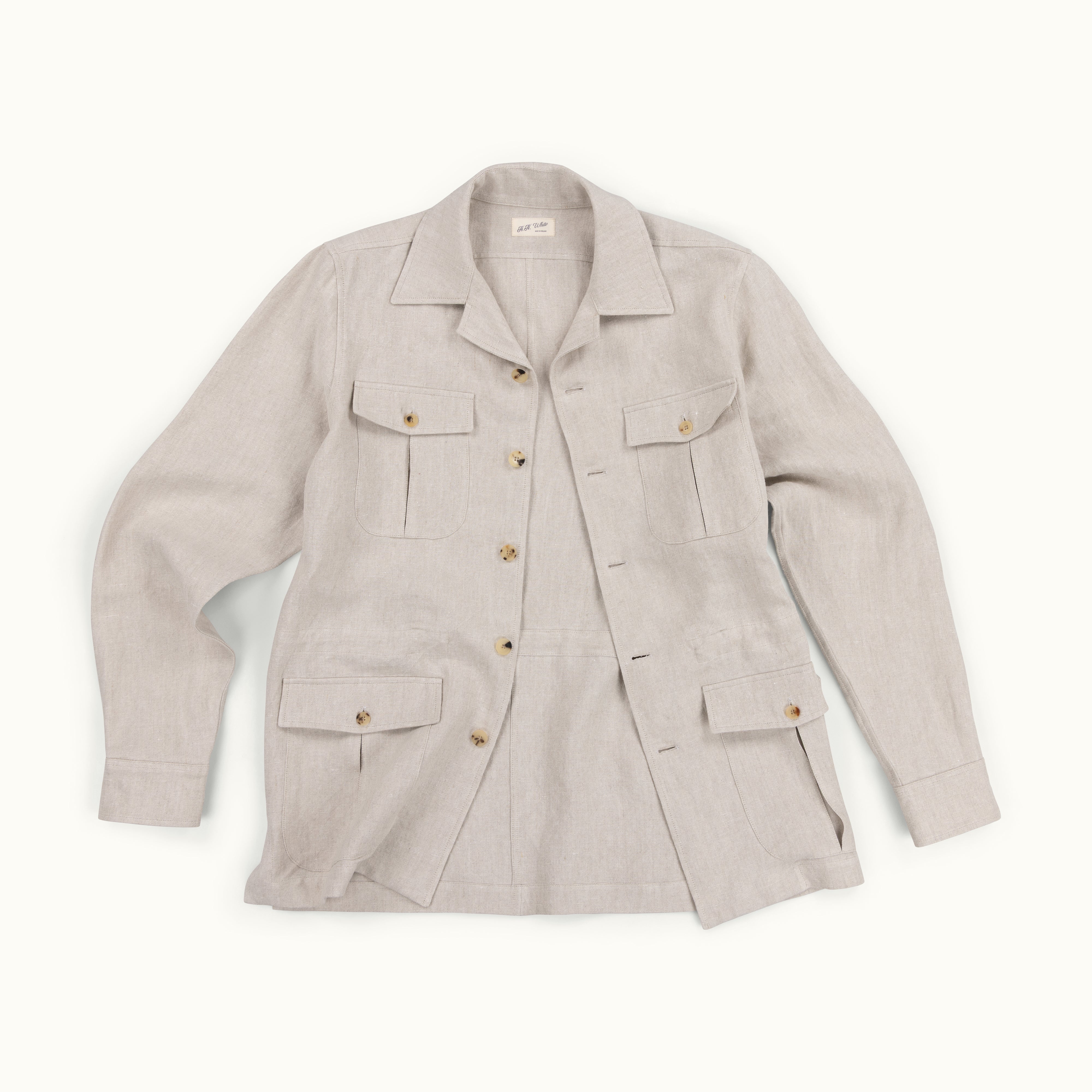 Oatmeal Washed Linen Safari Jacket