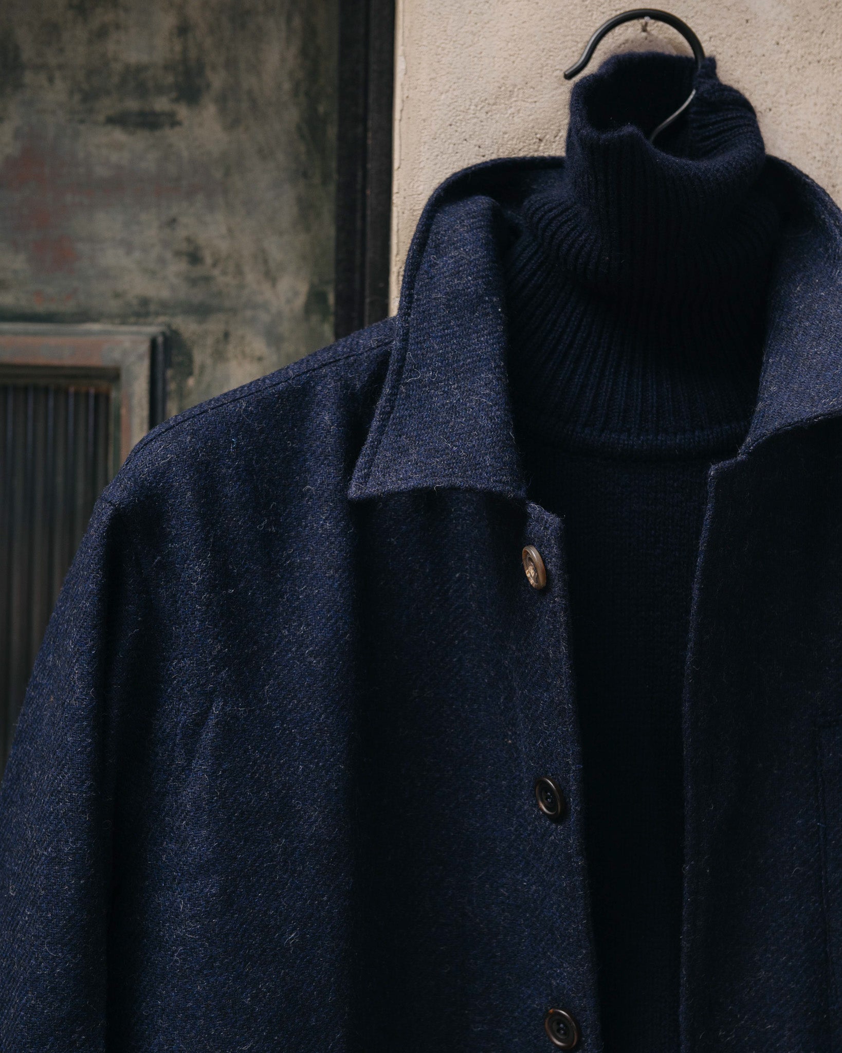 Navy Blue Shetland Tweed Chore Jacket