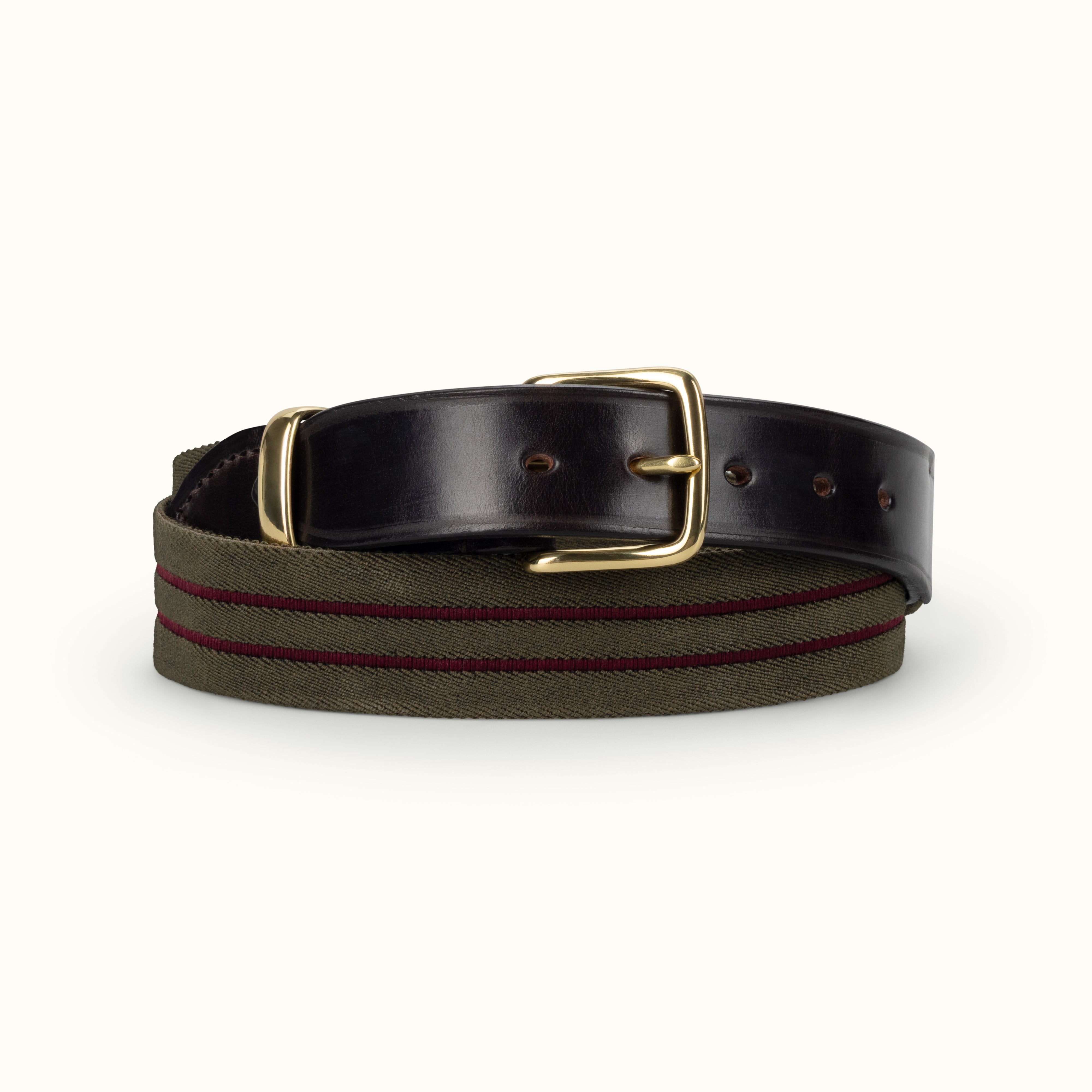 Olive Striped Webbing Belt