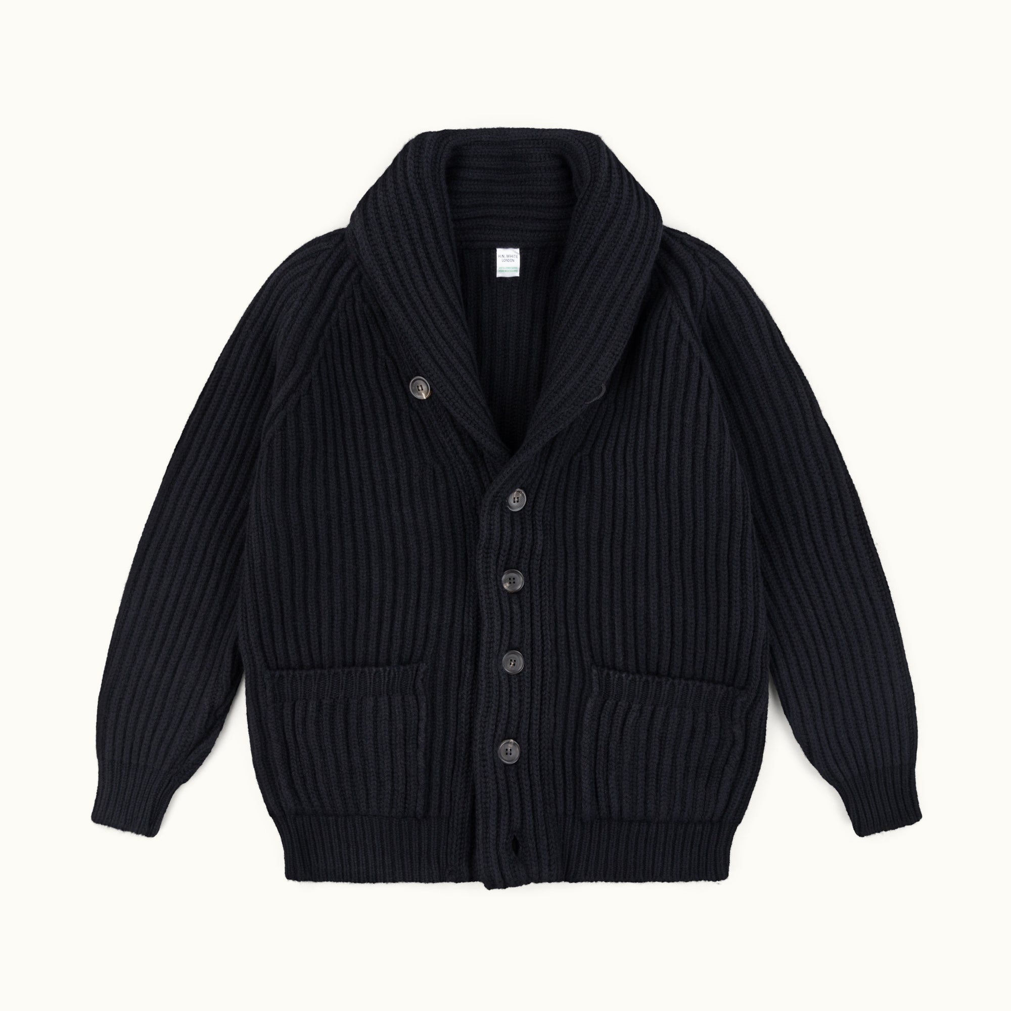 Black Lambswool Shawl Collar Cardigan