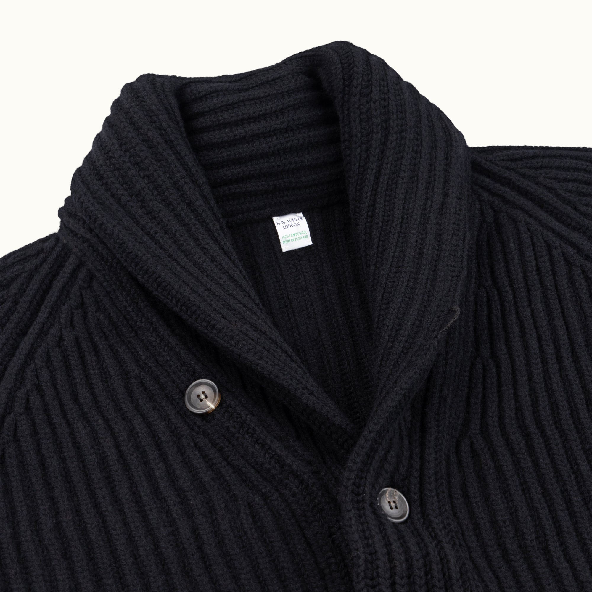 Black Lambswool Shawl Collar Cardigan