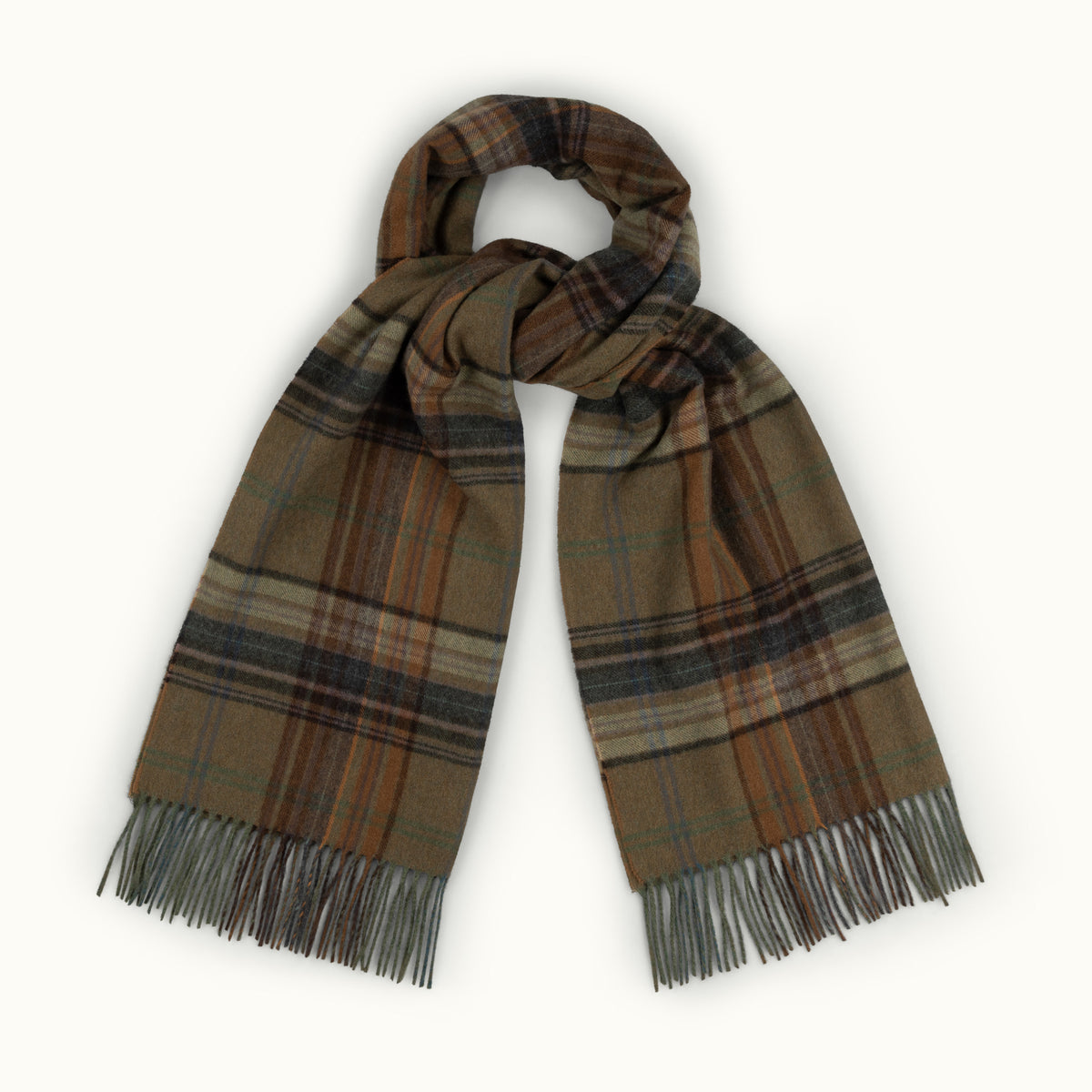Green, Brown & Rust Check Cashmere Scarf