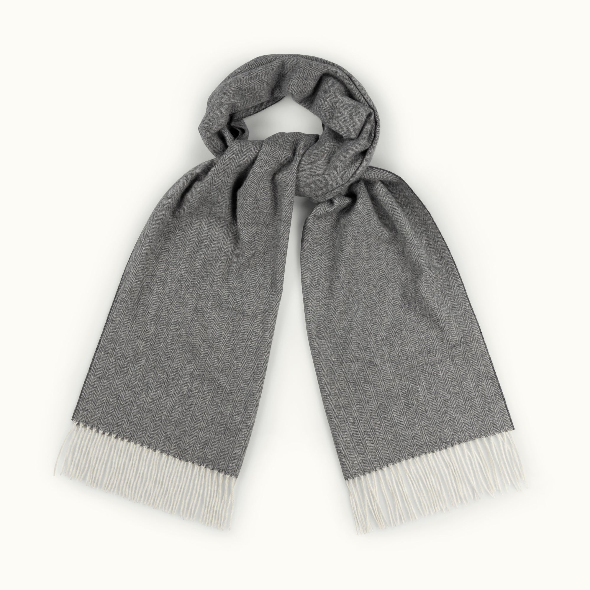 Grey Herringbone Cashmere Scarf
