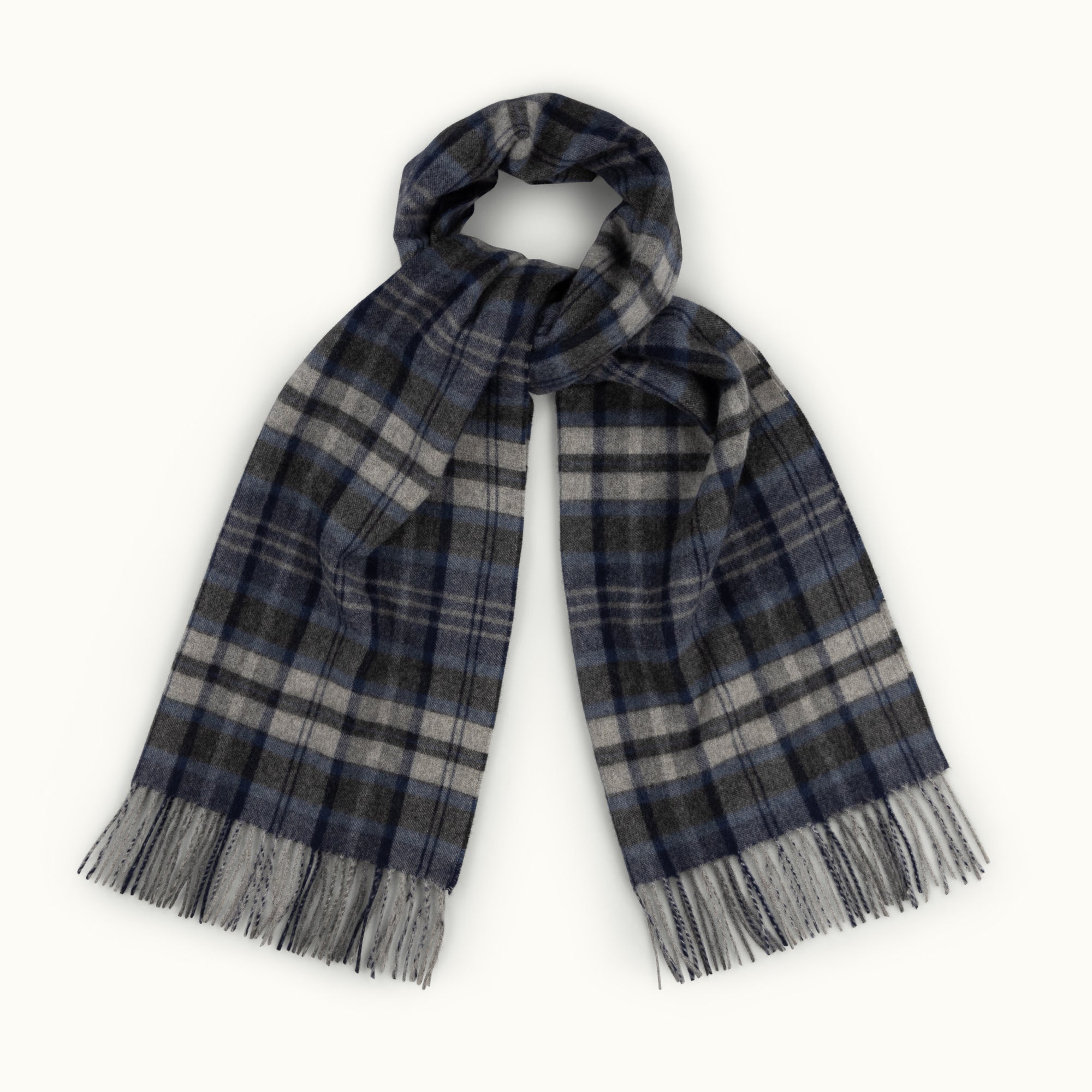 Blue & Grey Check Cashmere Scarf