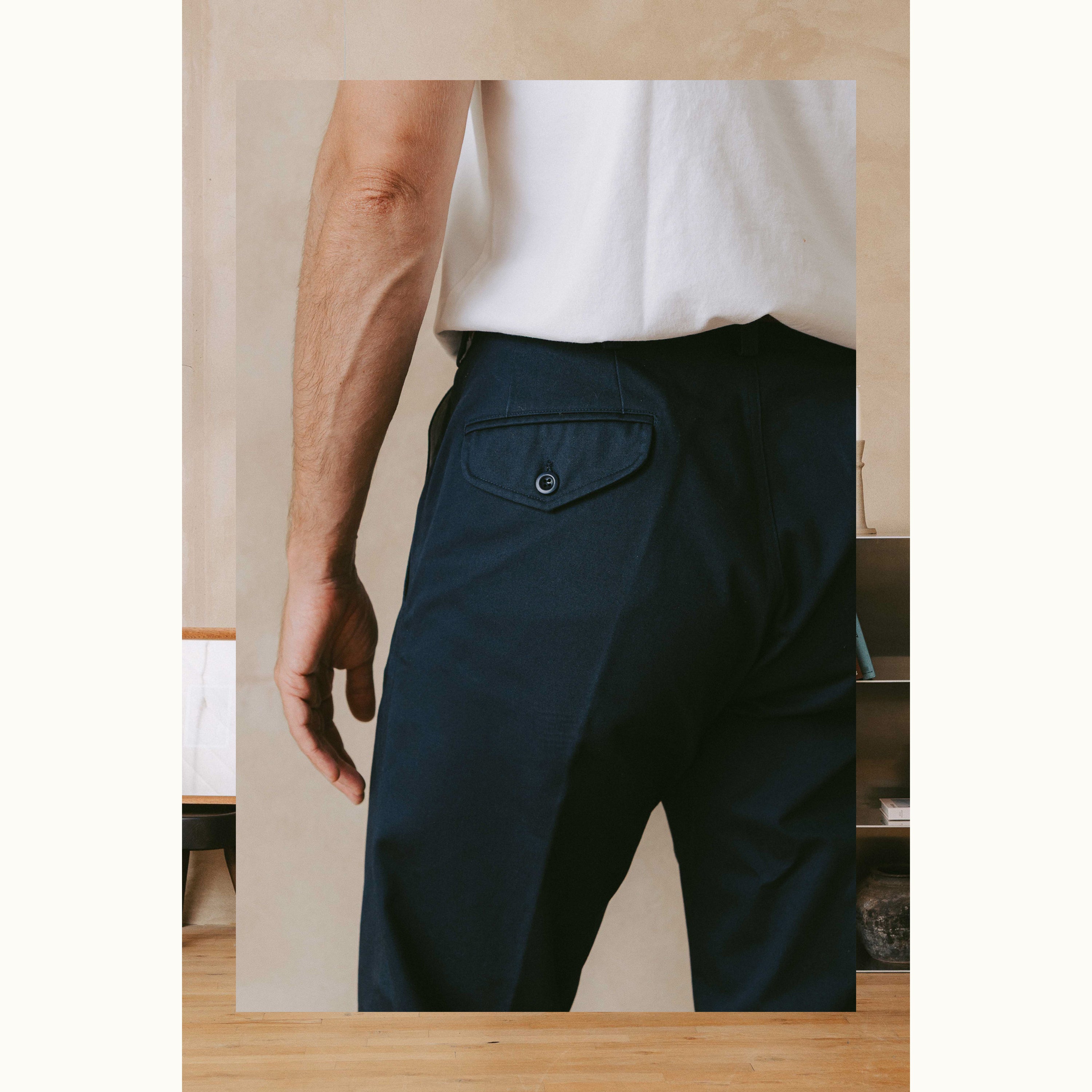 Navy Blue Japanese Cotton Officers Chino