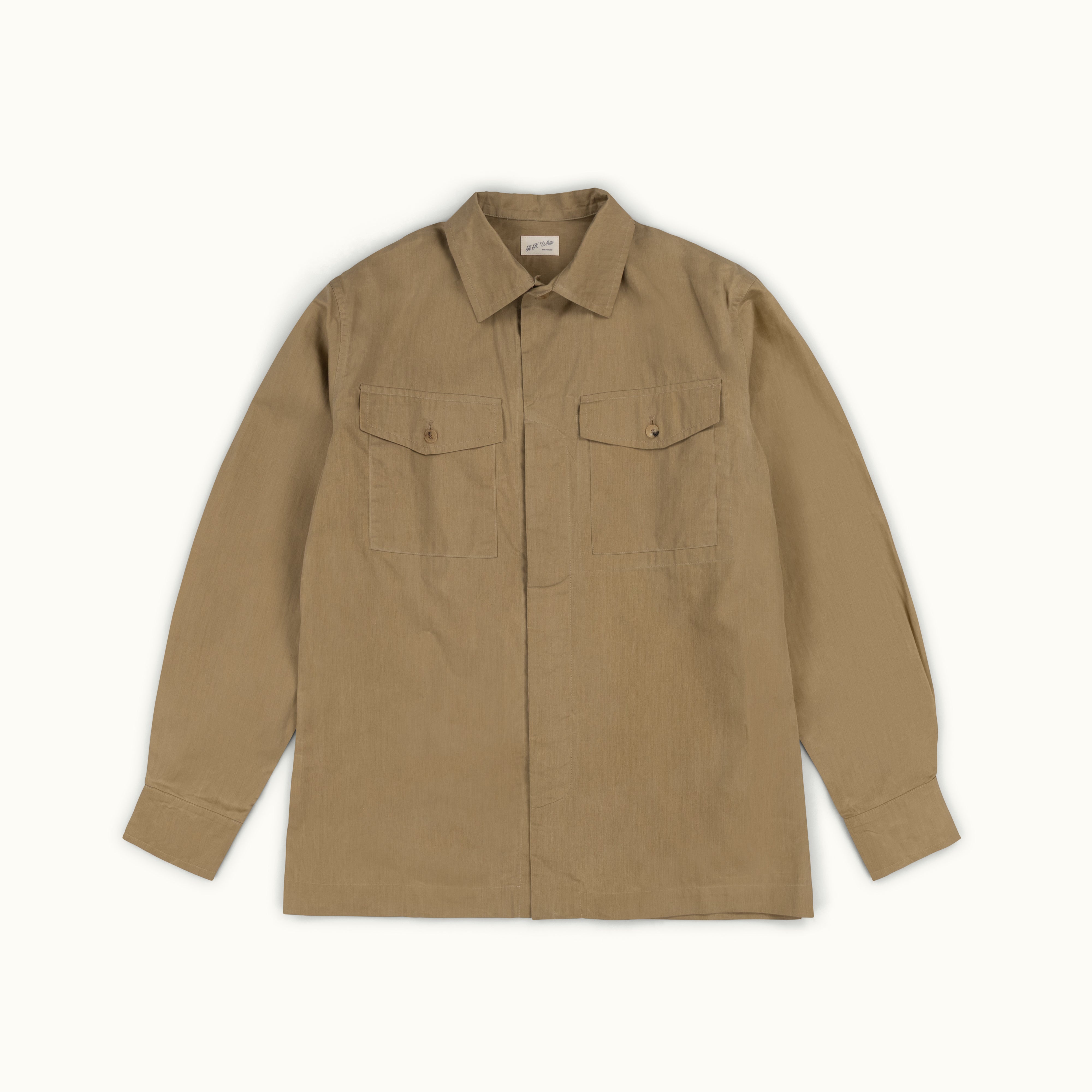 Beige Herringbone Cotton Field Shirt