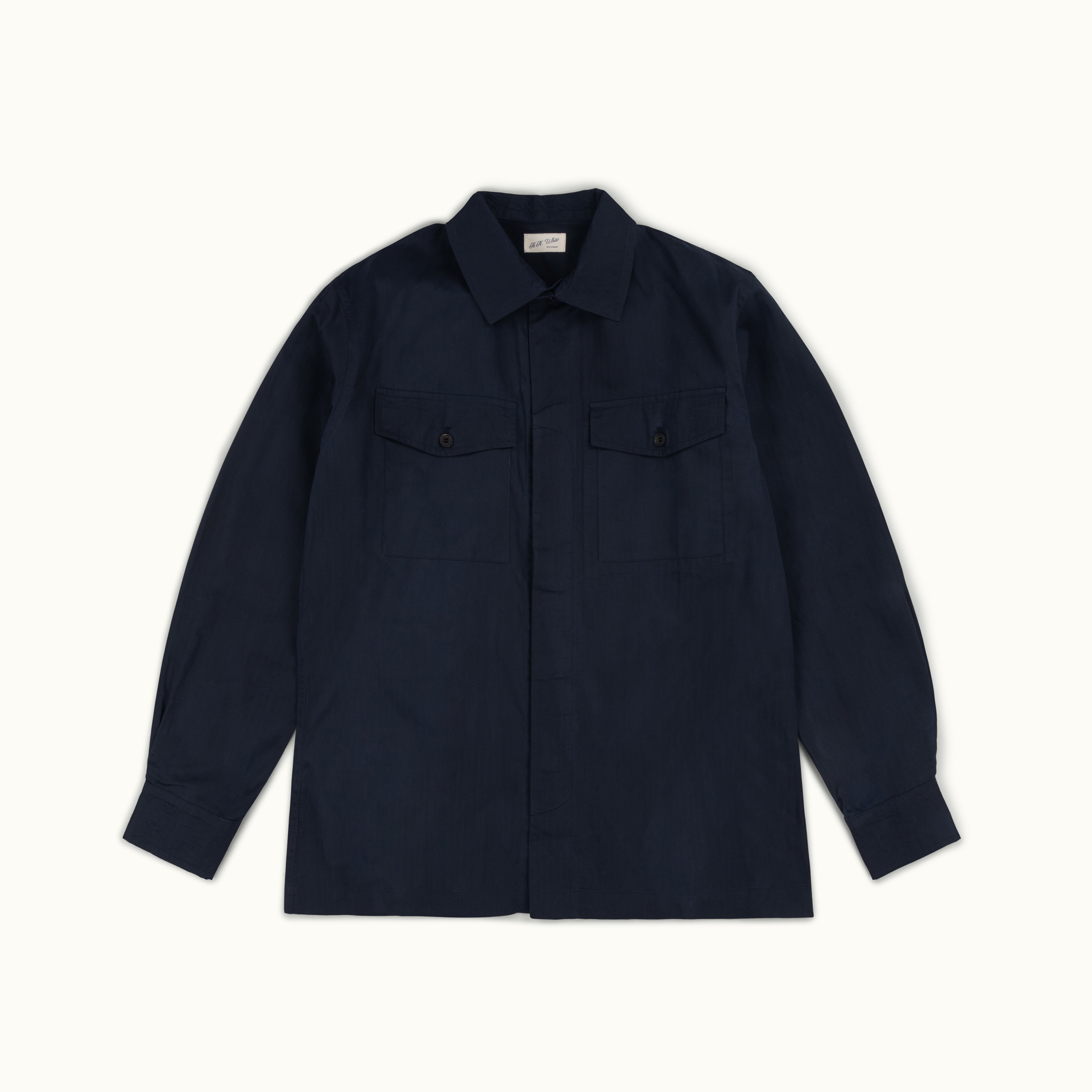 Navy Blue Herringbone Cotton Field Shirt