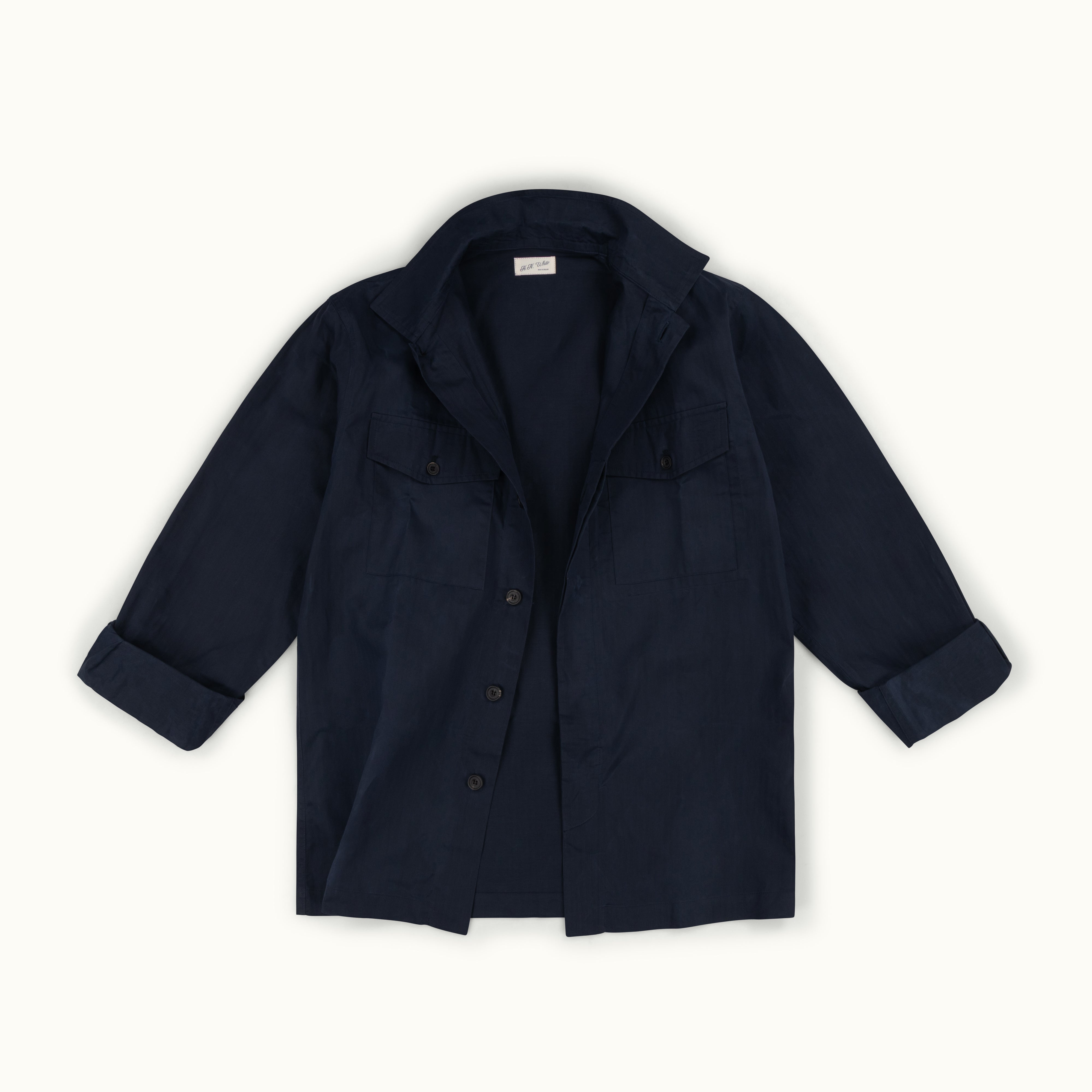 Navy Blue Herringbone Cotton Field Shirt