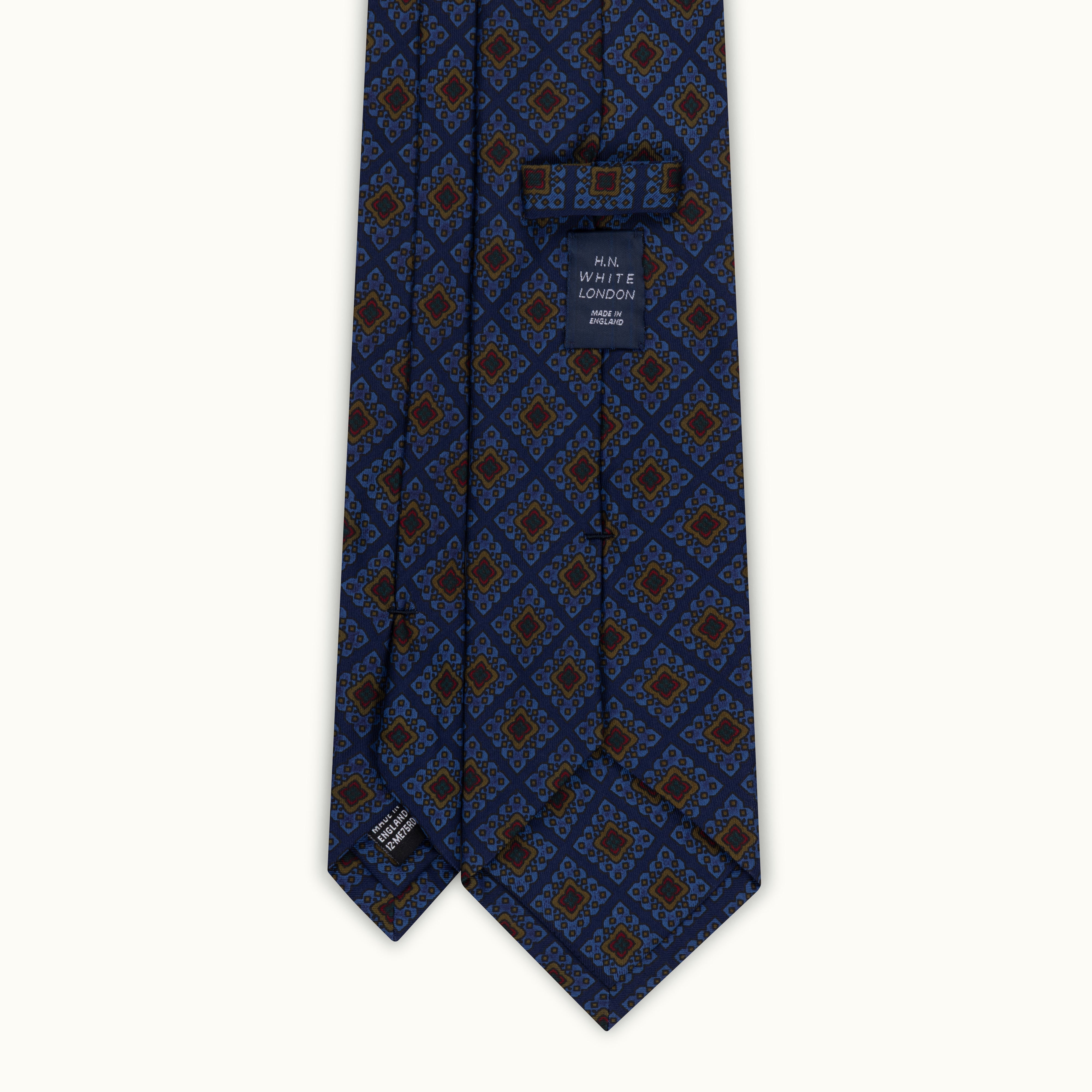 Navy Blue Diamond Madder Silk Tie