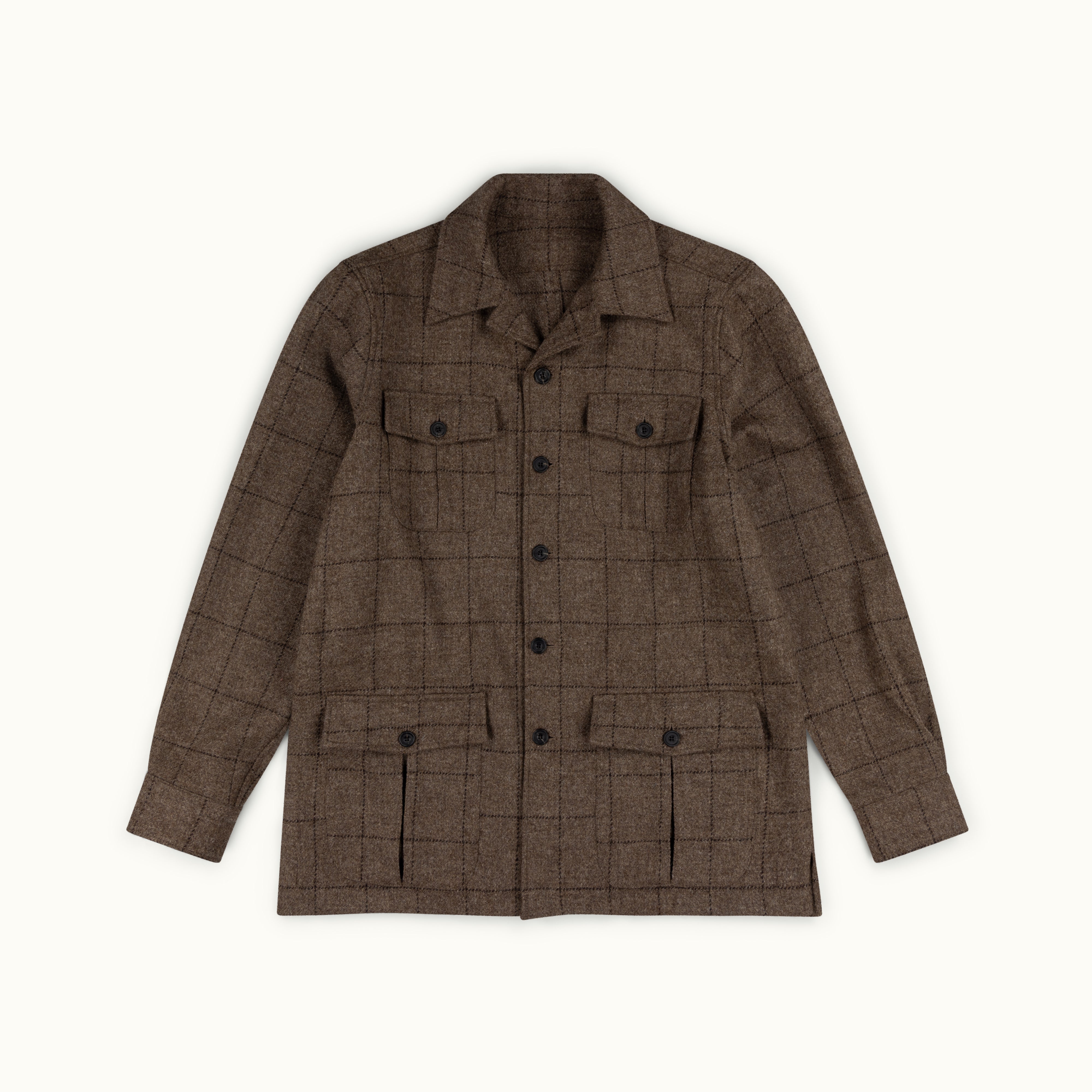 Brown Windowpane Tweed Safari Jacket