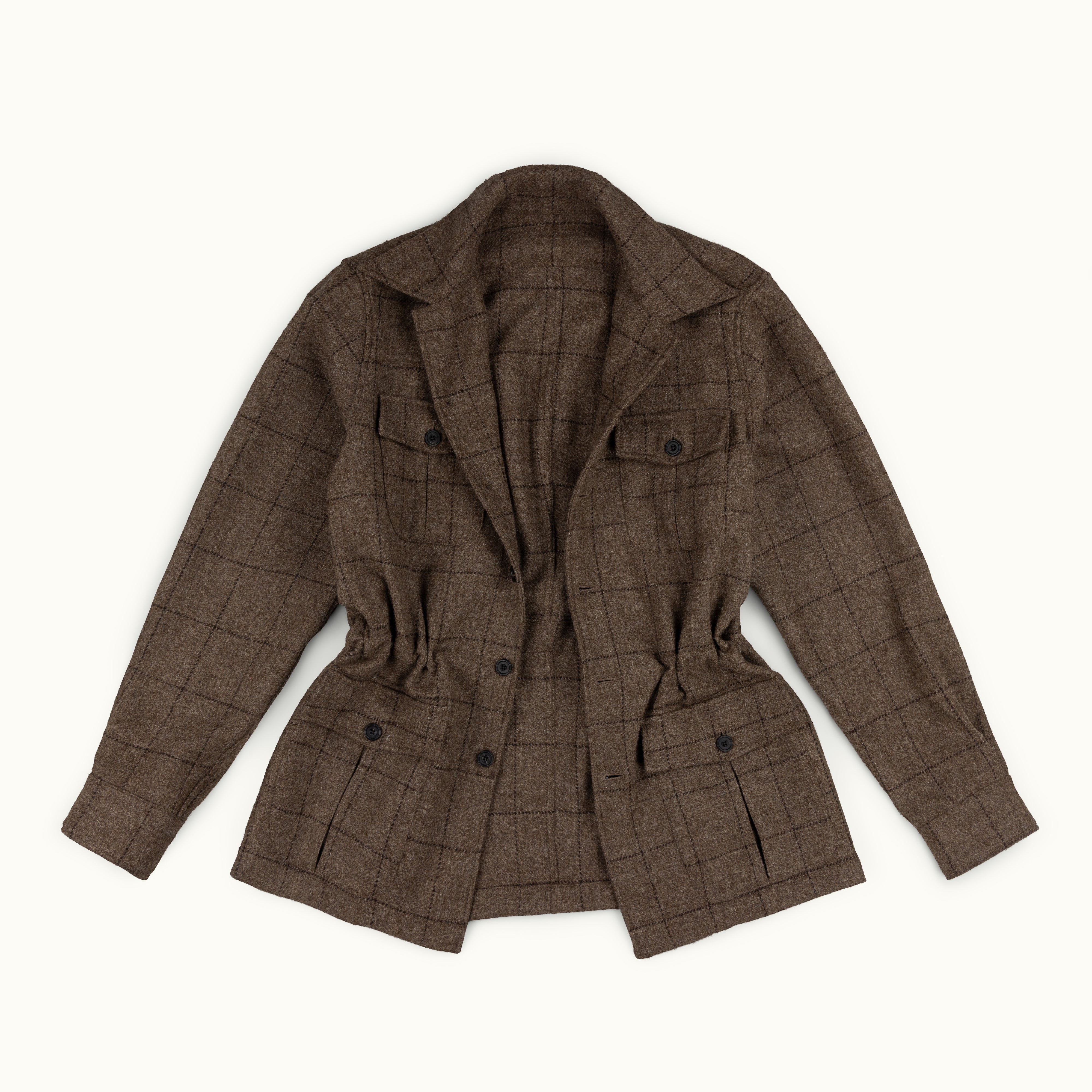 Brown Windowpane Tweed Safari Jacket