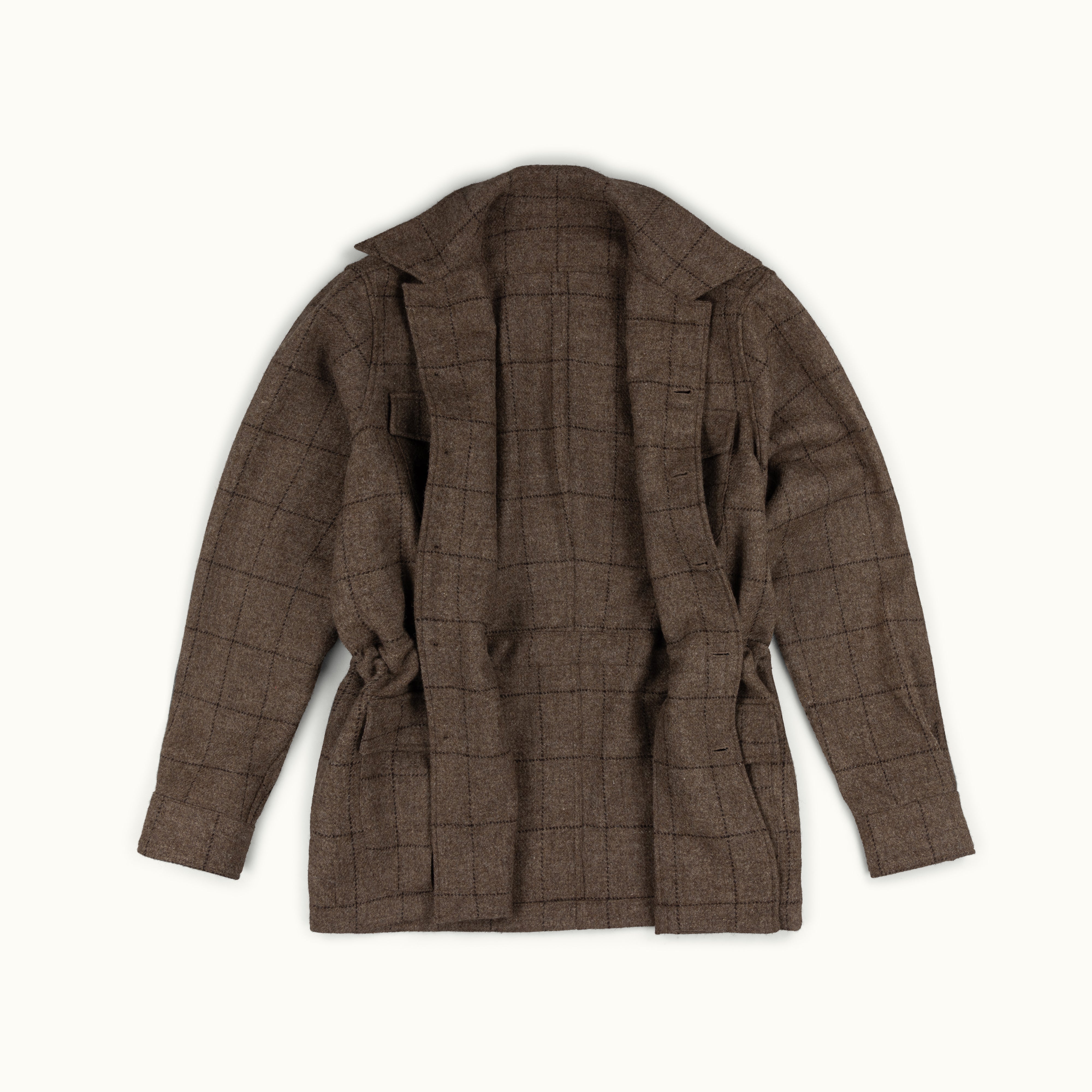 Brown Windowpane Tweed Safari Jacket