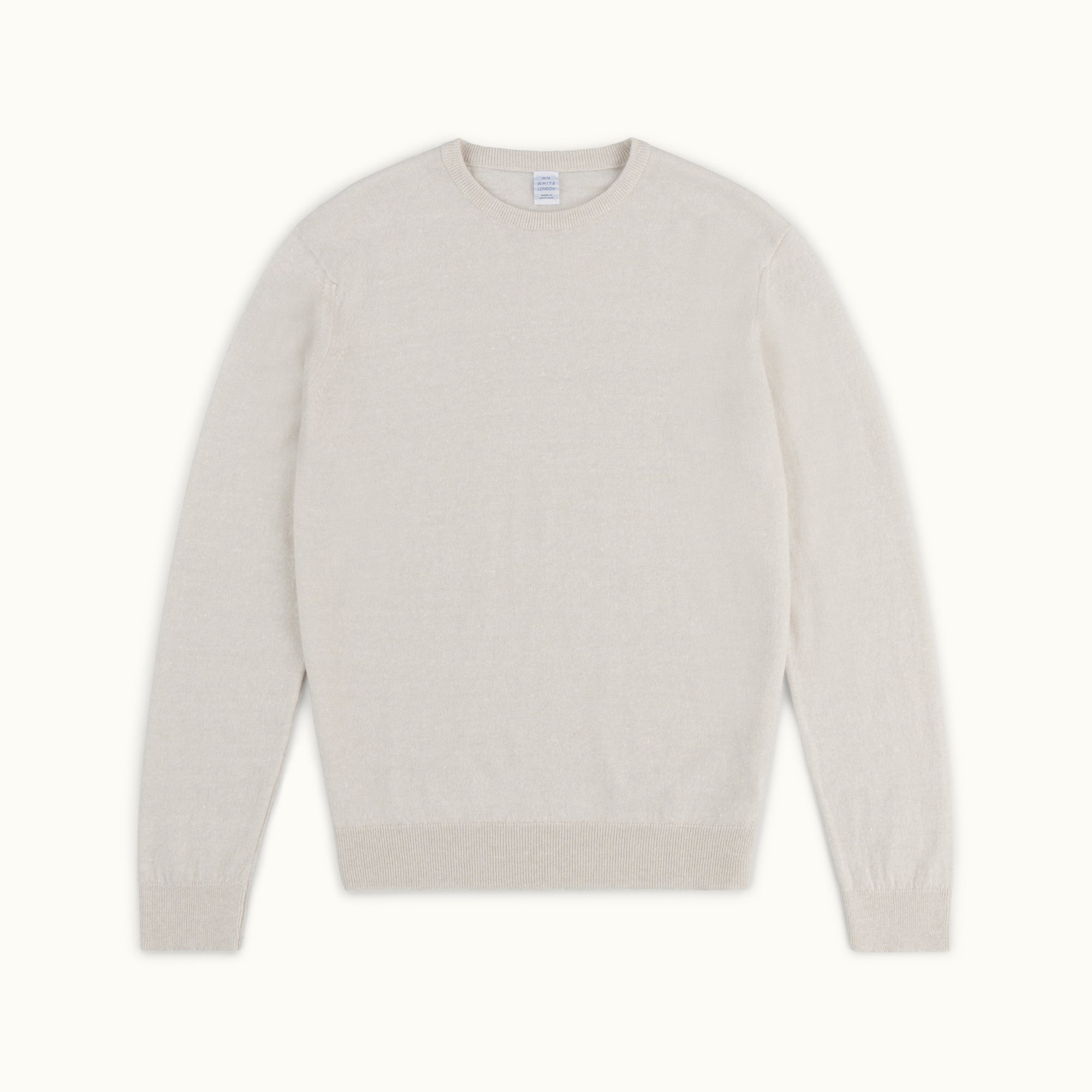 Ecru Cashmere-Linen Crew Neck Jumper