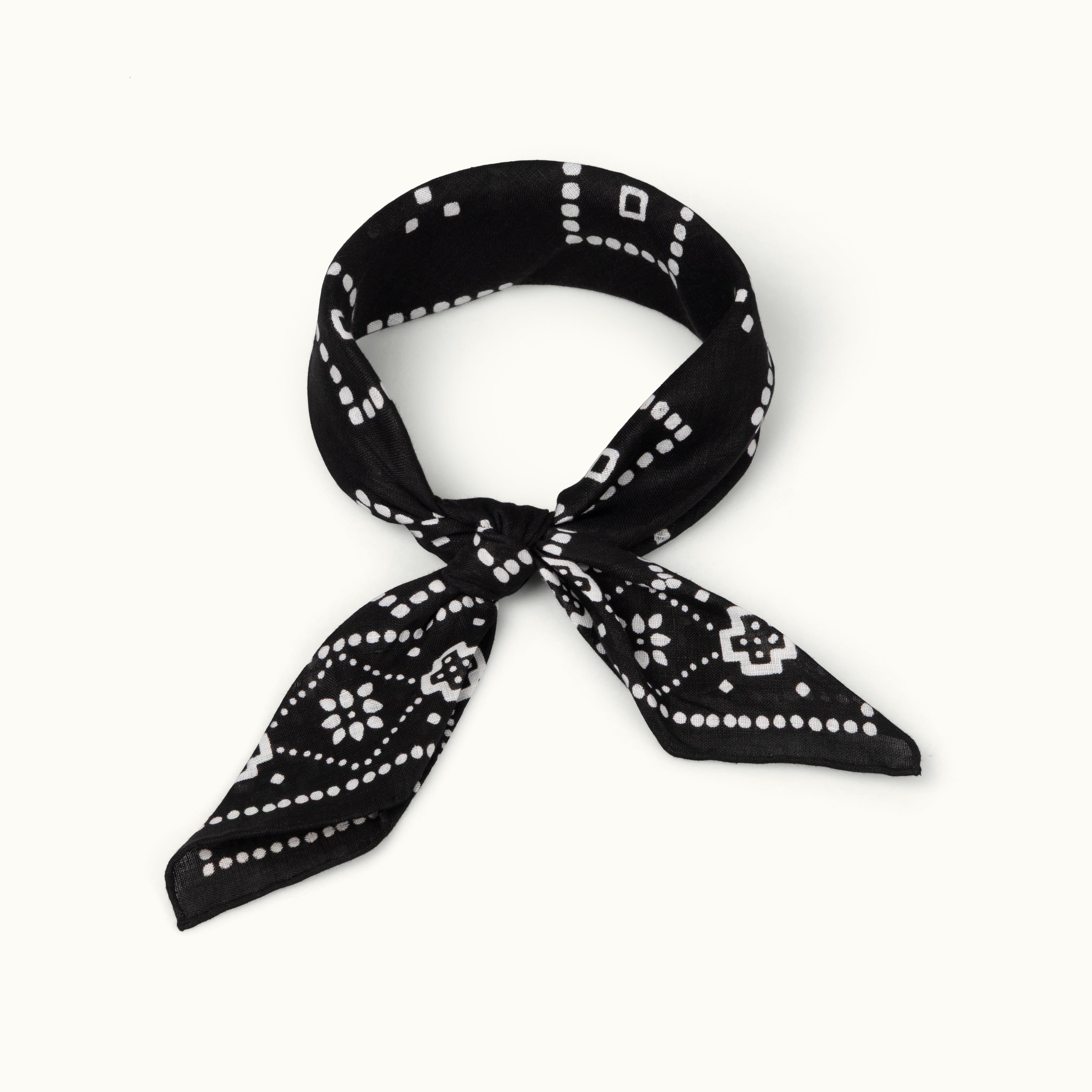 Black Bandana Print Linen Neckerchief