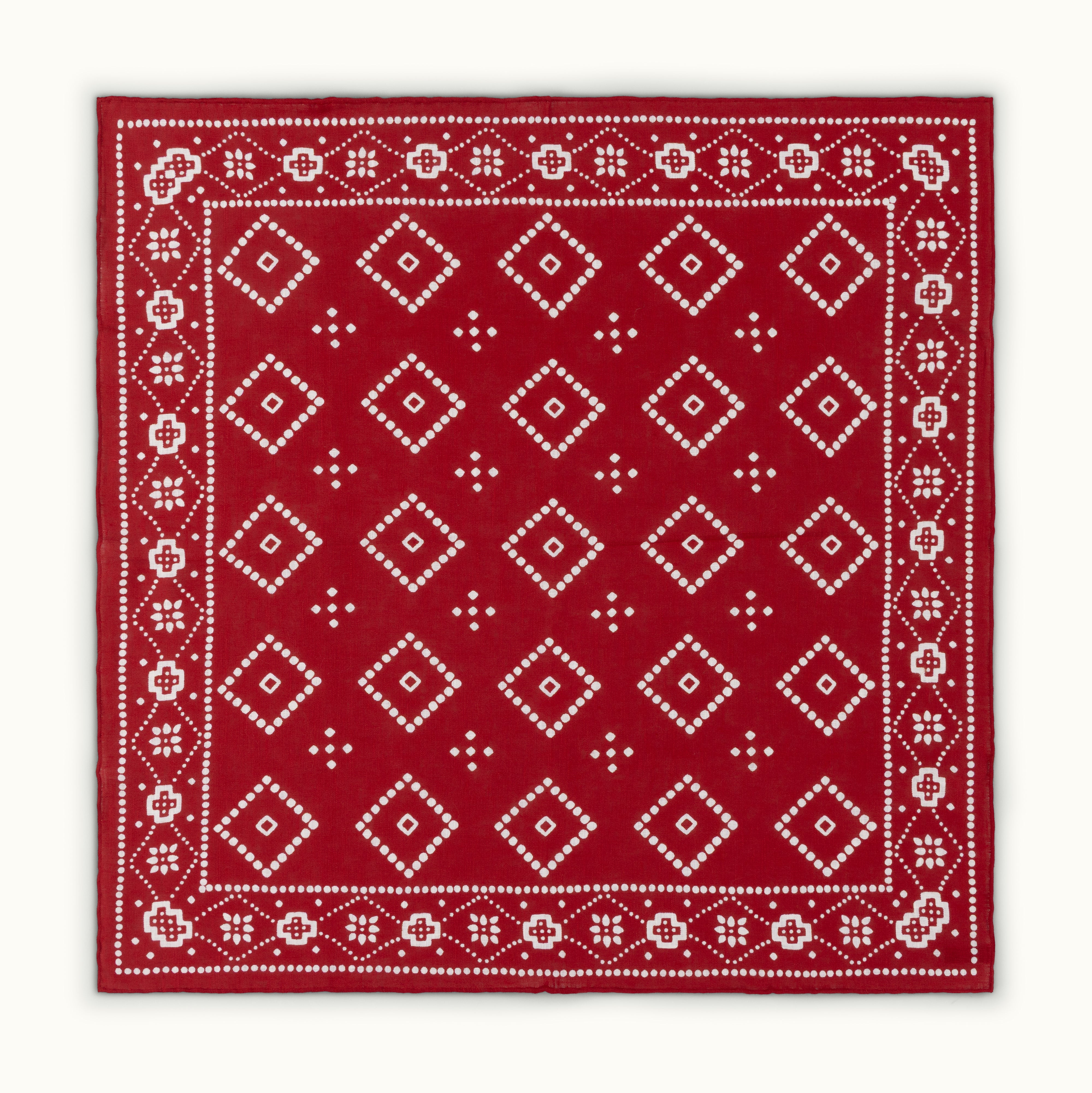 Red Bandana Print Linen Neckerchief