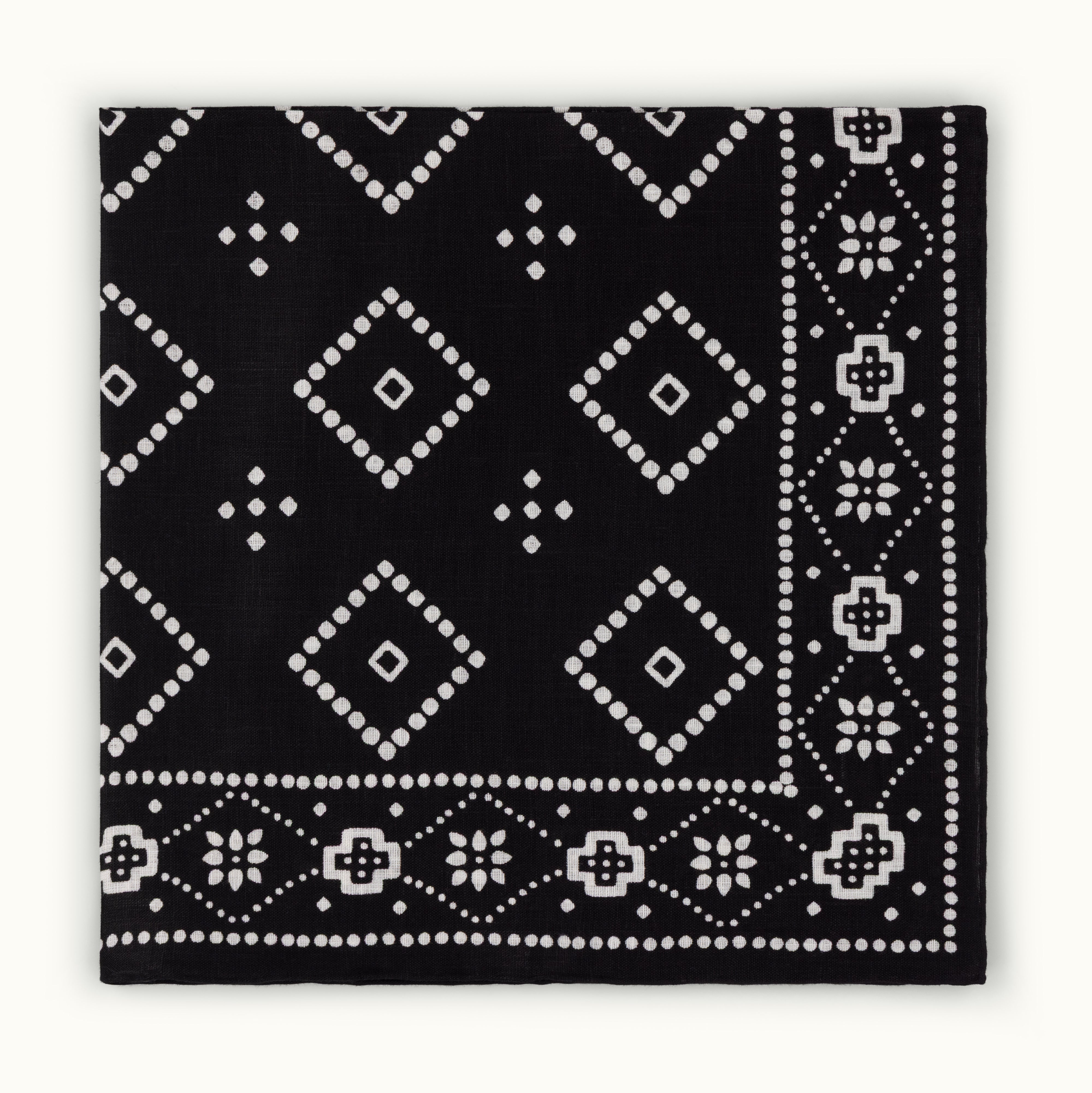 Black Bandana Print Linen Neckerchief