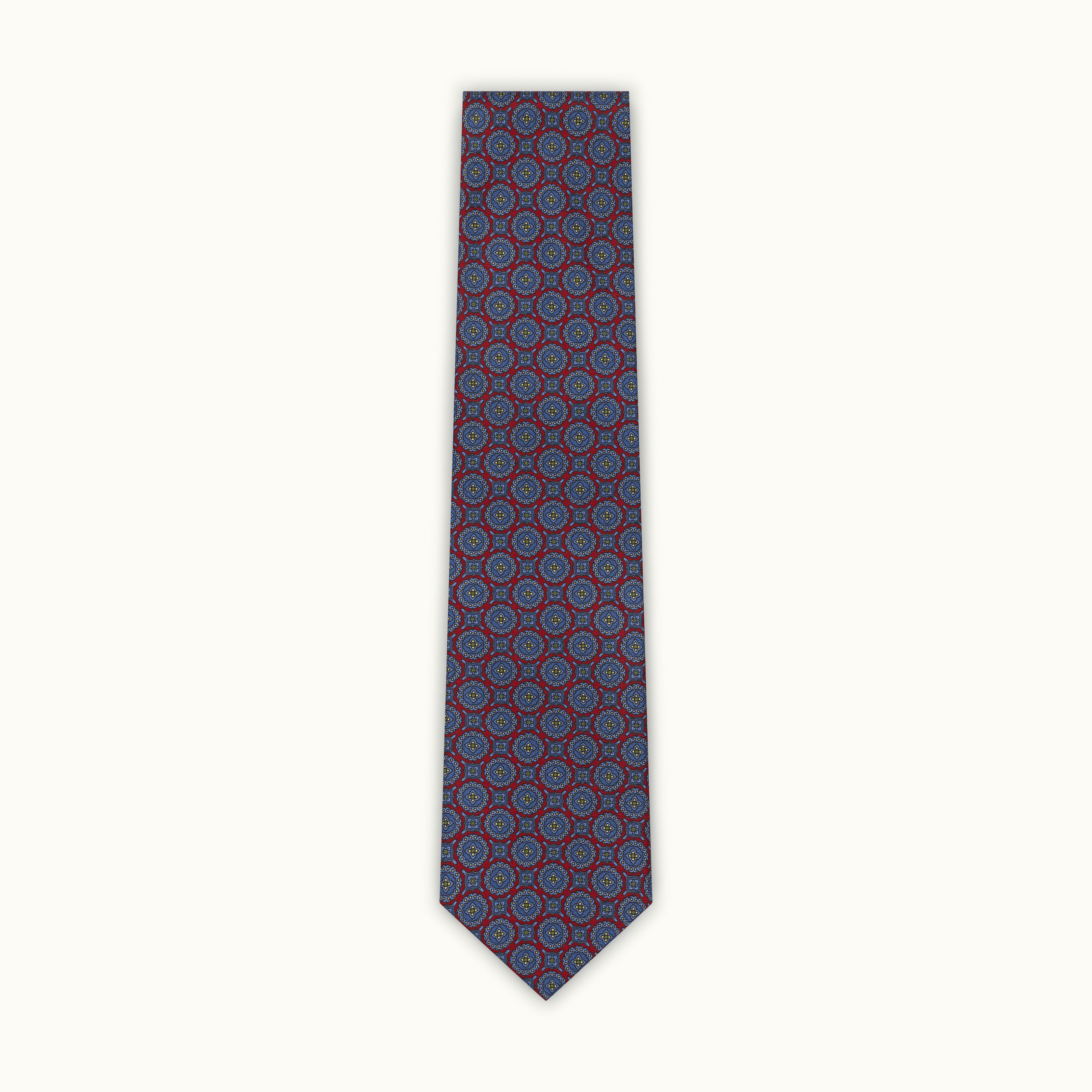 Red & Blue Mini Medallion Madder Silk Tie