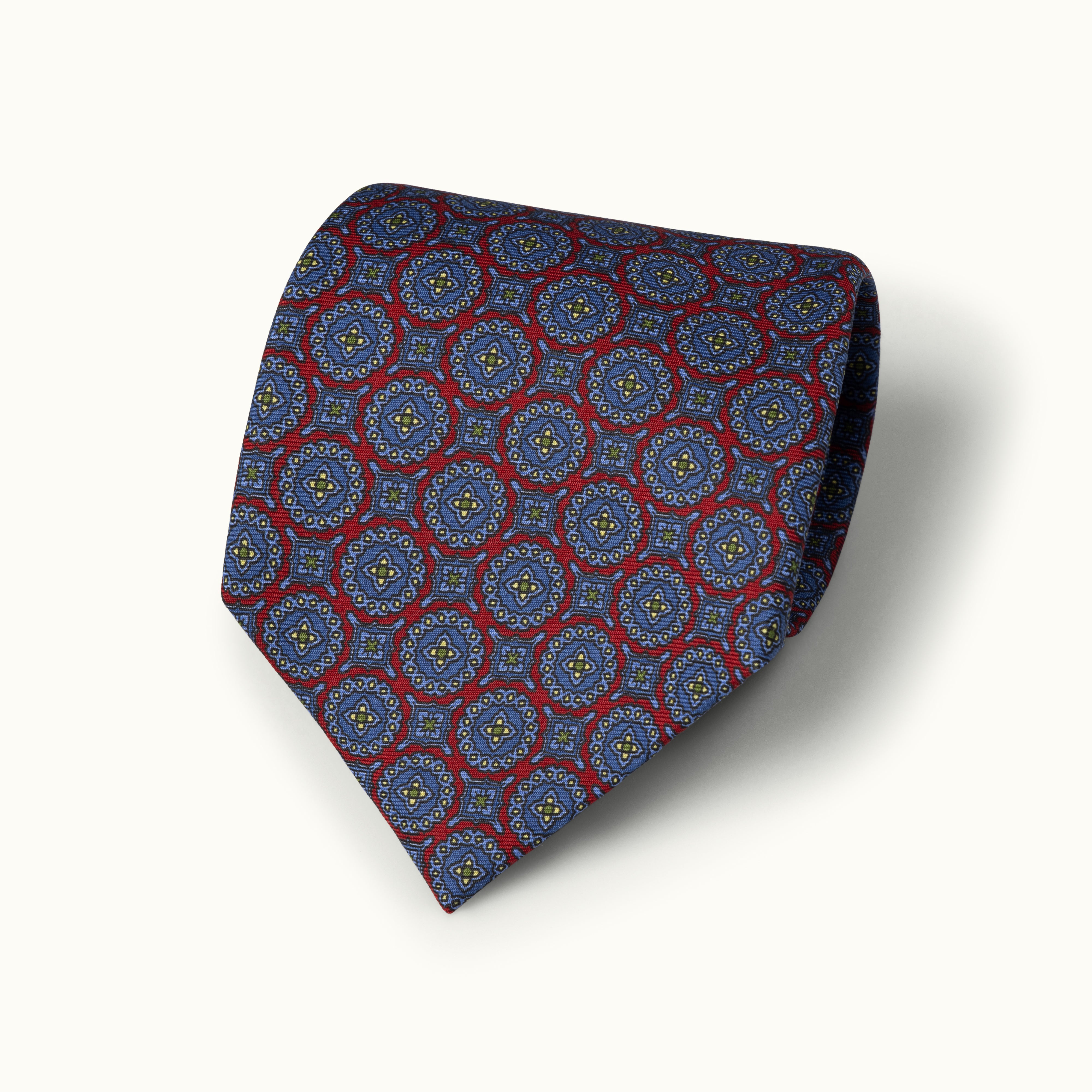 Red & Blue Mini Medallion Madder Silk Tie