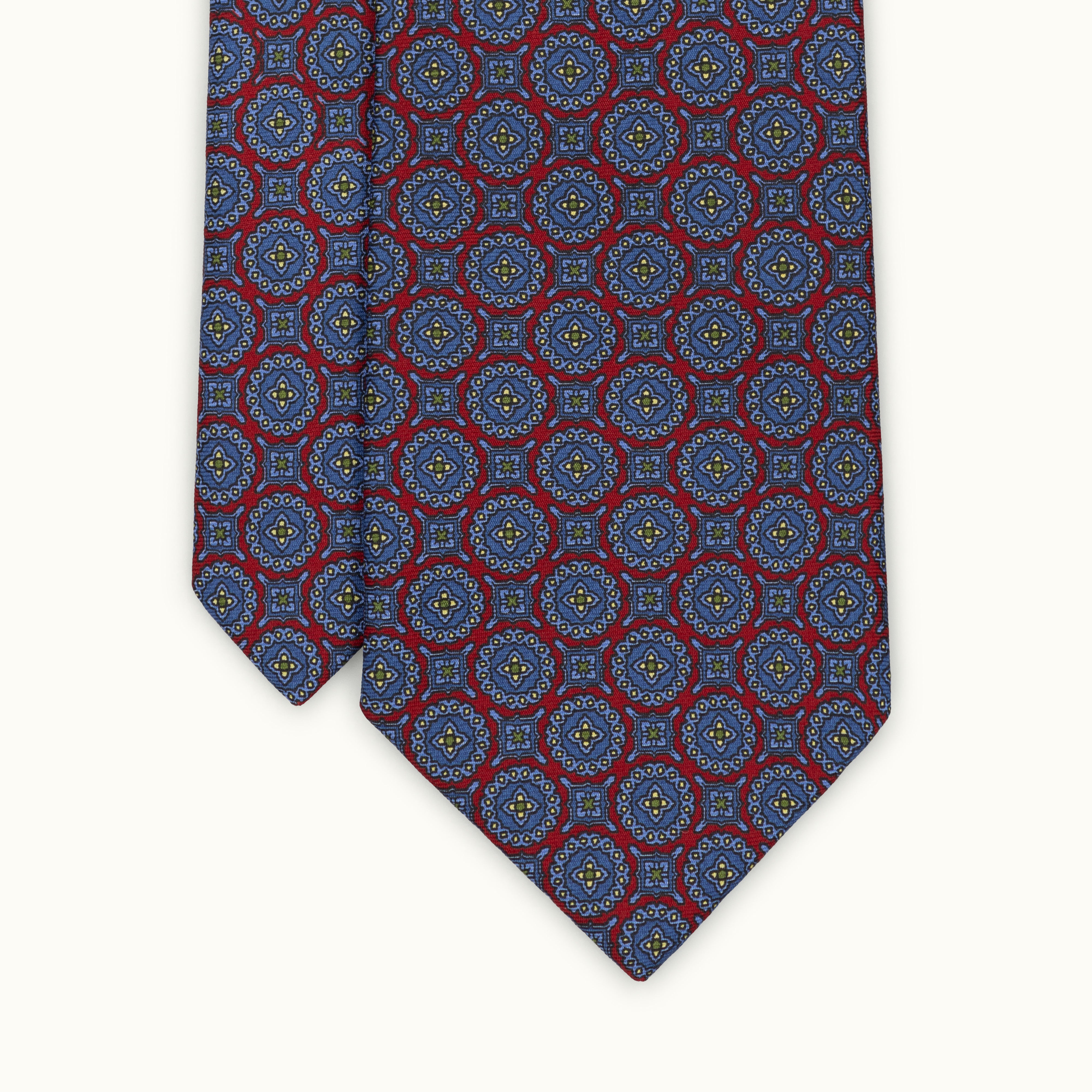 Red & Blue Mini Medallion Madder Silk Tie