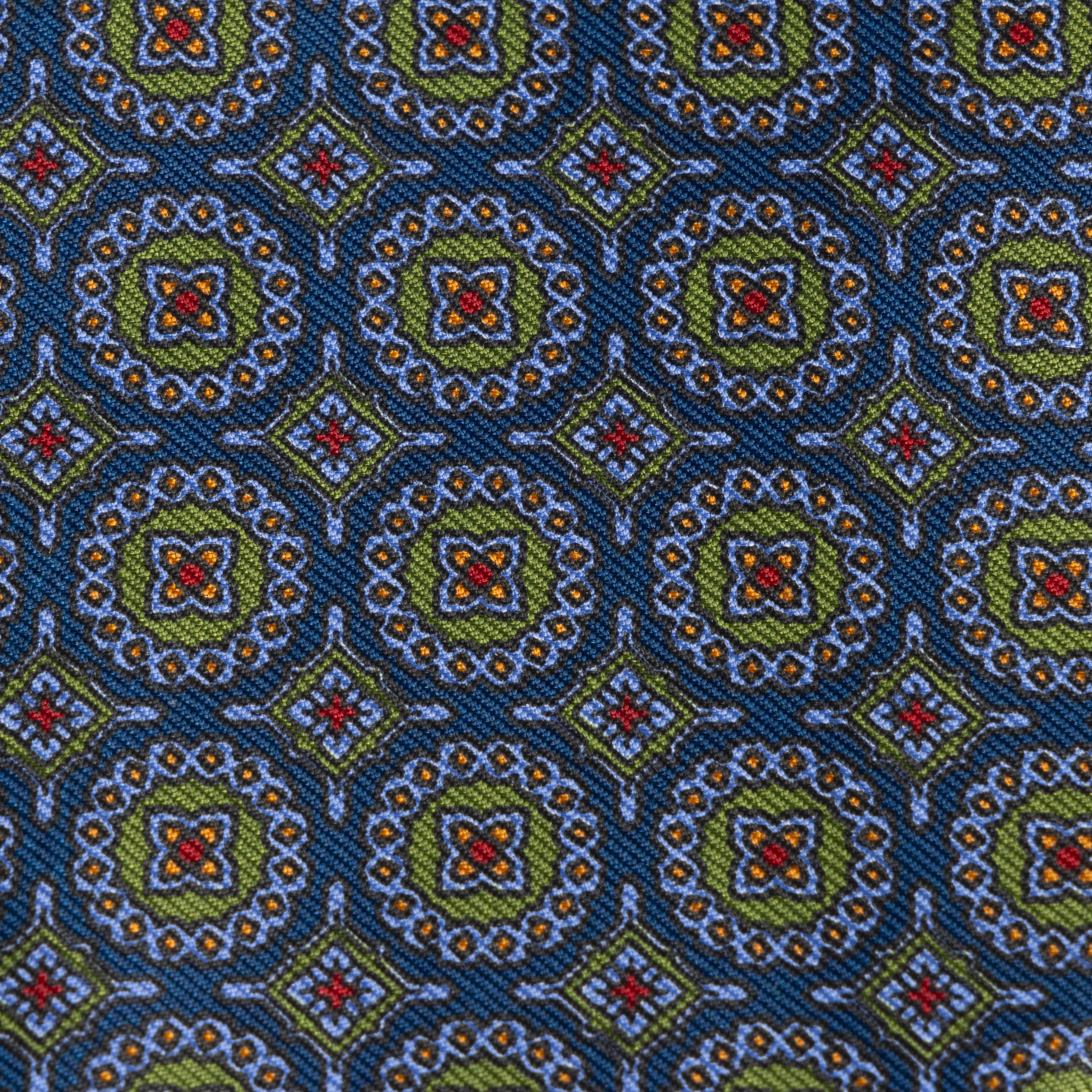 Navy & Green Mini Medallion Madder Silk Tie