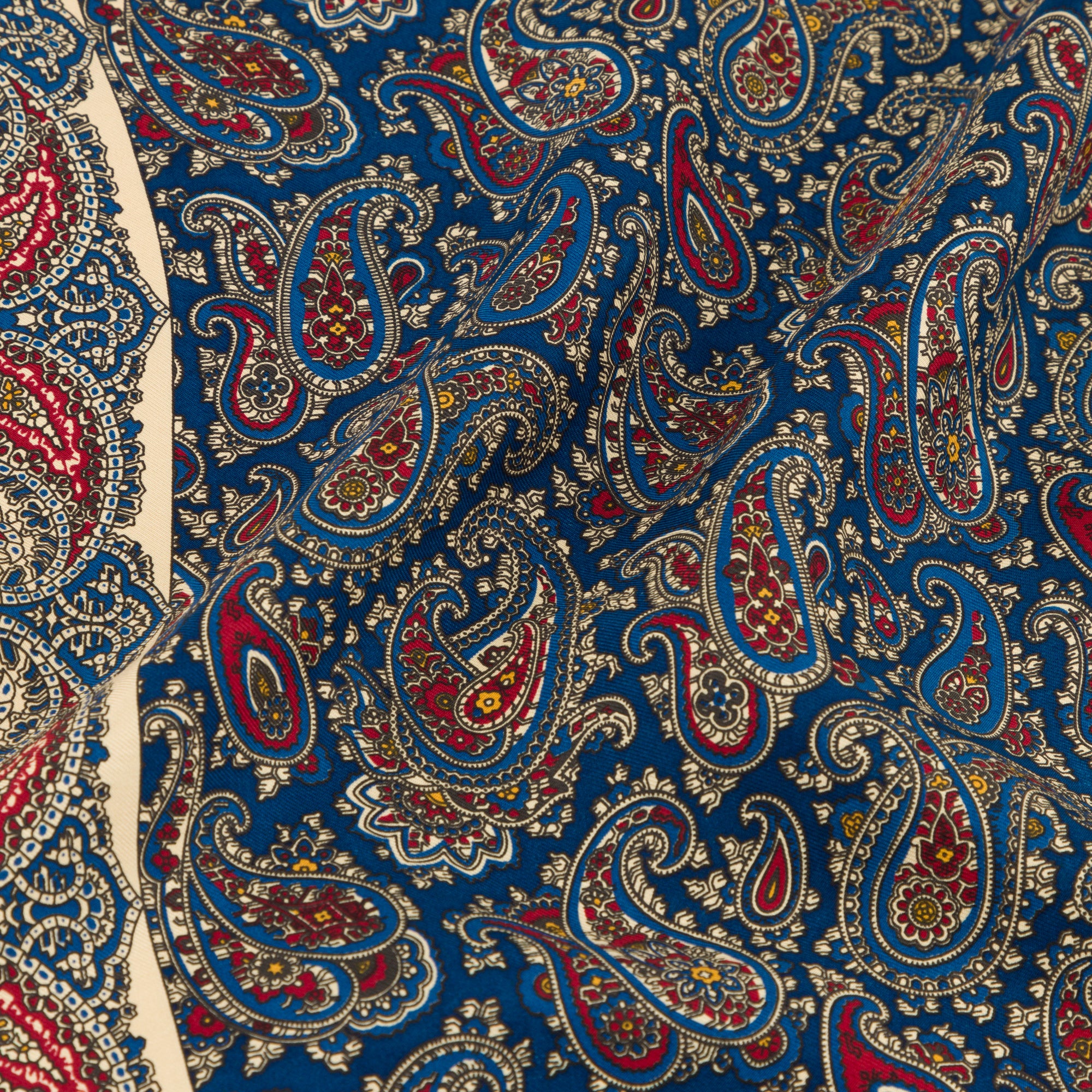 Buff & Navy Paisley Heritage Madder Pocket Square