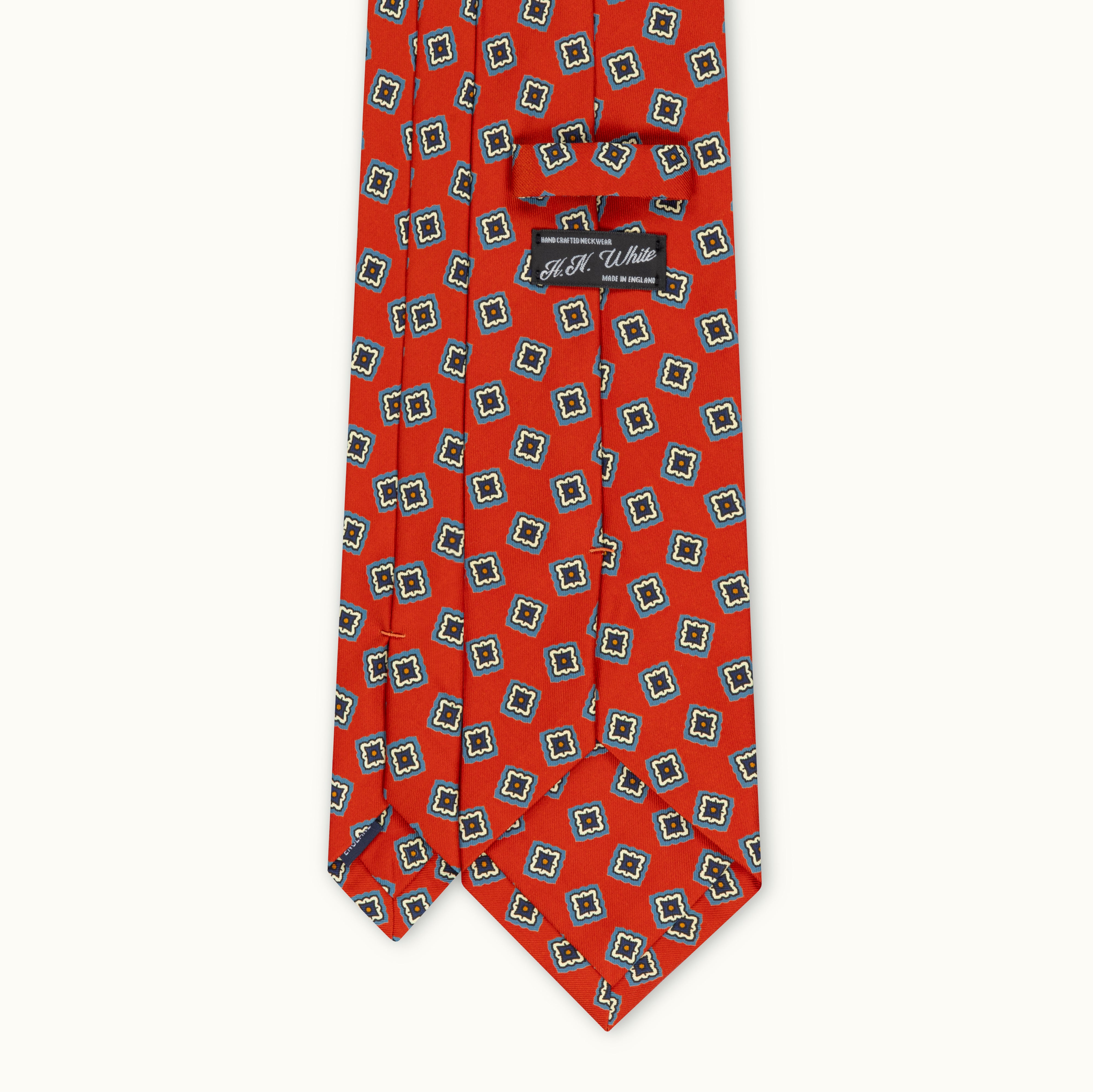 Rust & Turquoise Madder Tumbling Squares Silk Tie