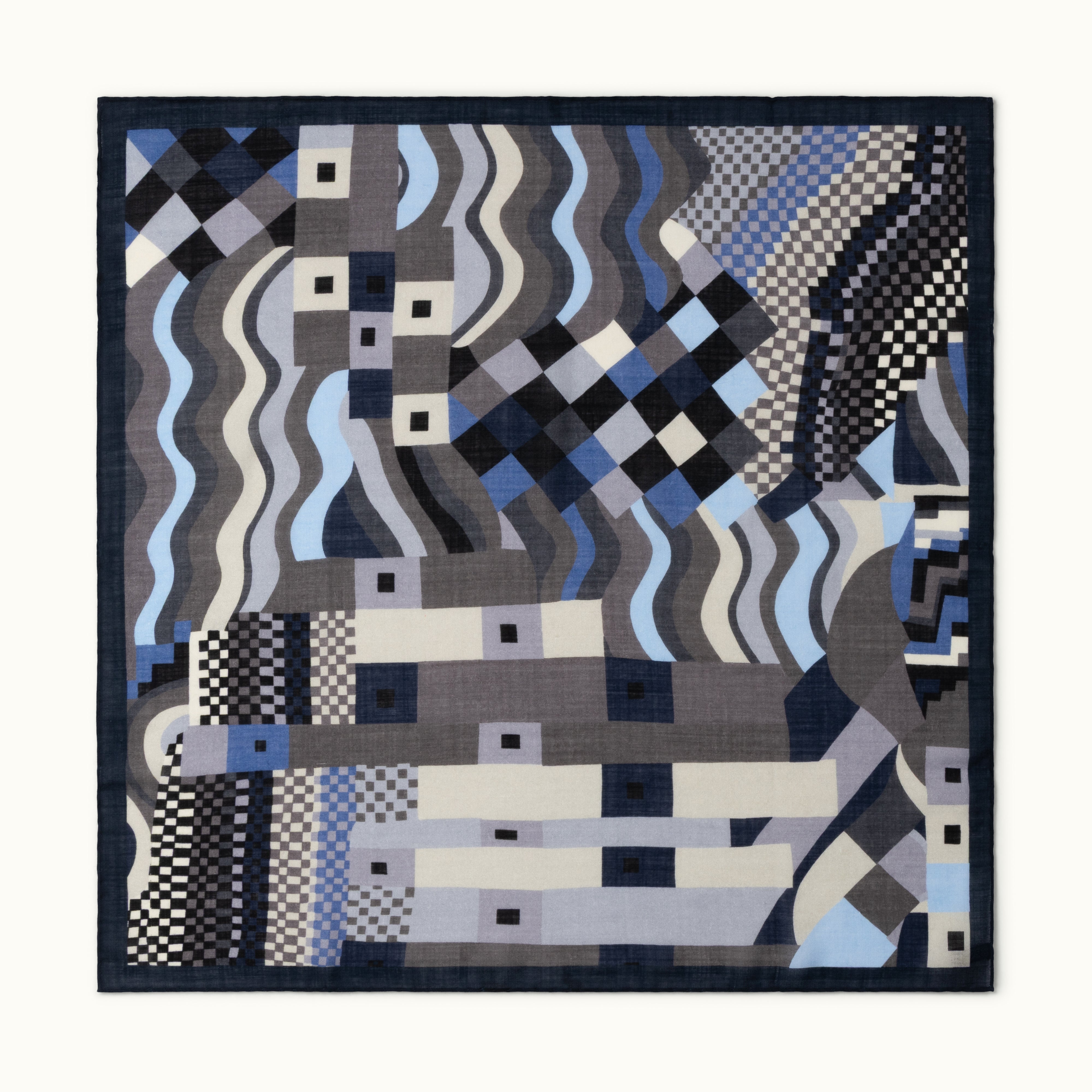Blue & Grey Abstract Wool-Silk Neckerchief