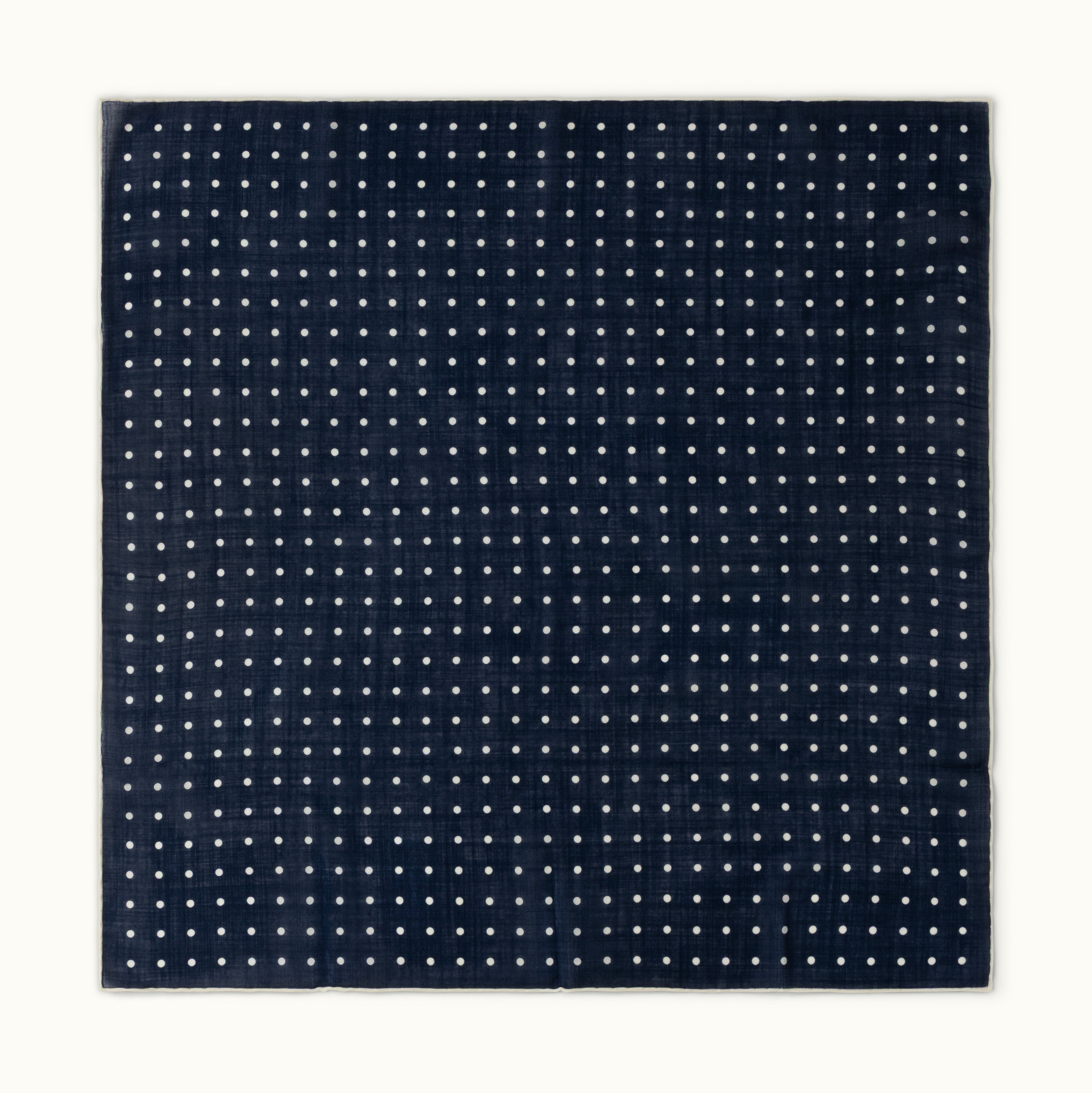 Navy Blue Wool-Silk Spotted Neckerchief