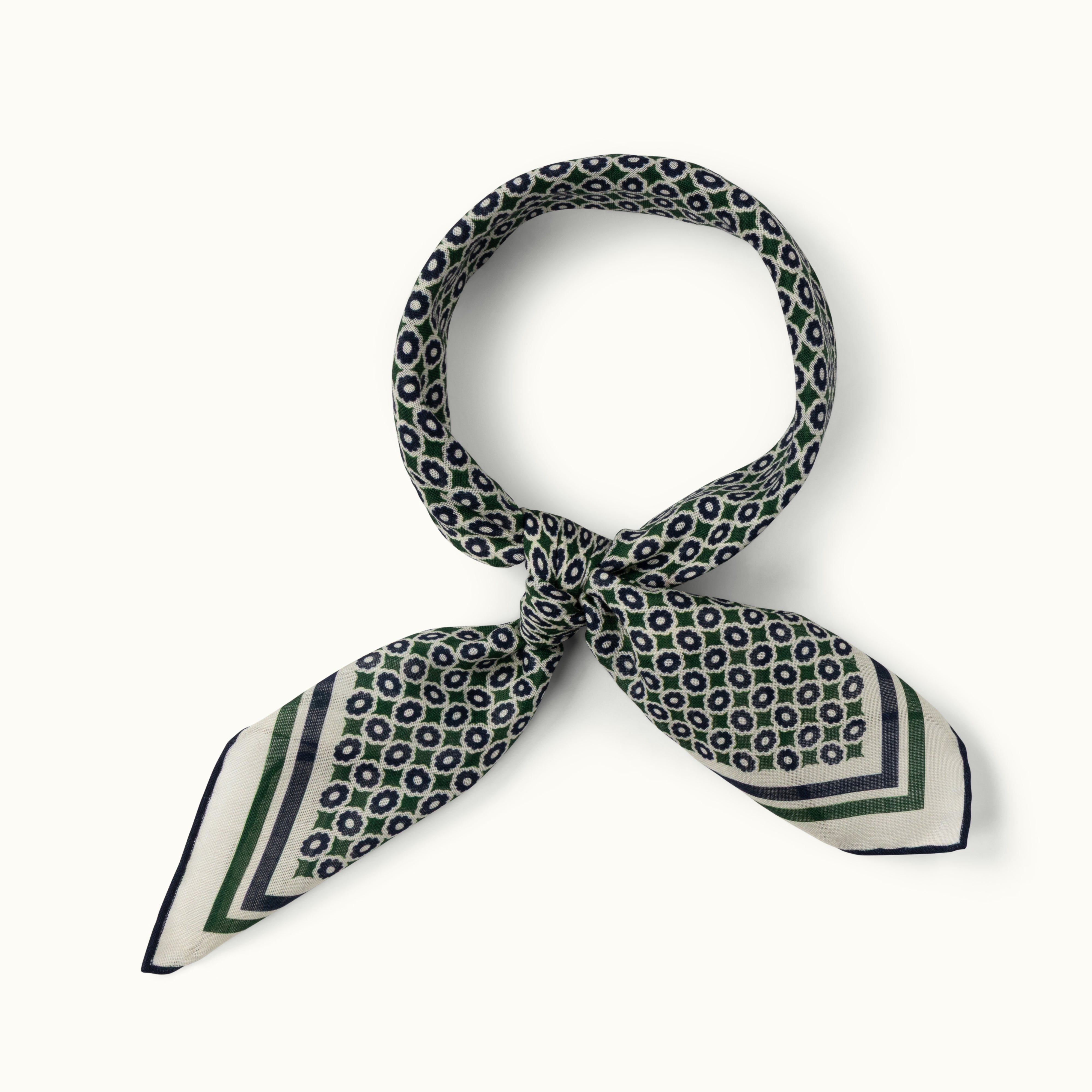 Navy & Green Archive Print Wool-Silk Neckerchief