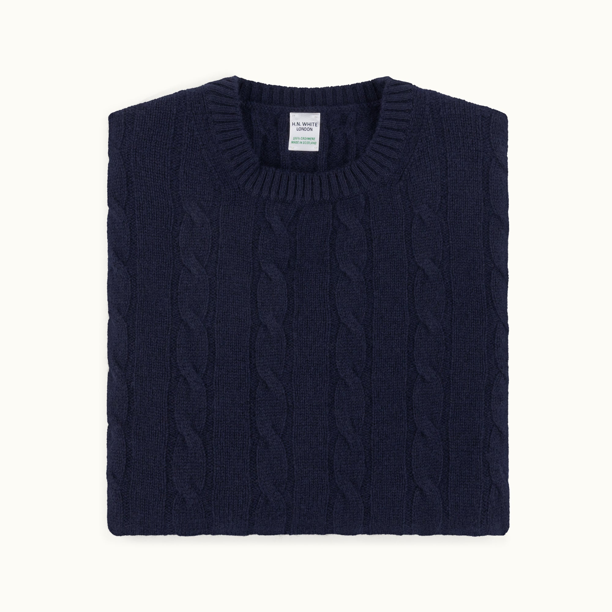 Navy Blue Cable Knit Cashmere Jumper