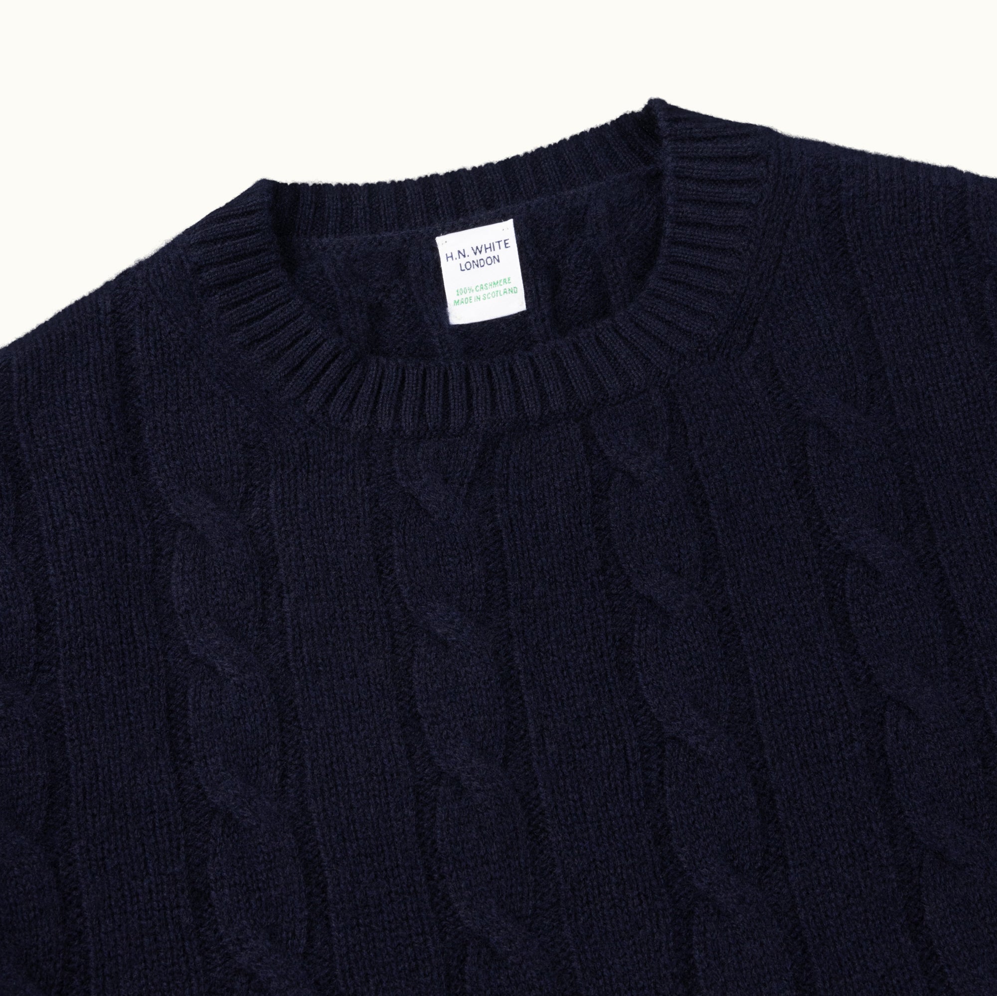 Navy Blue Cable Knit Cashmere Jumper