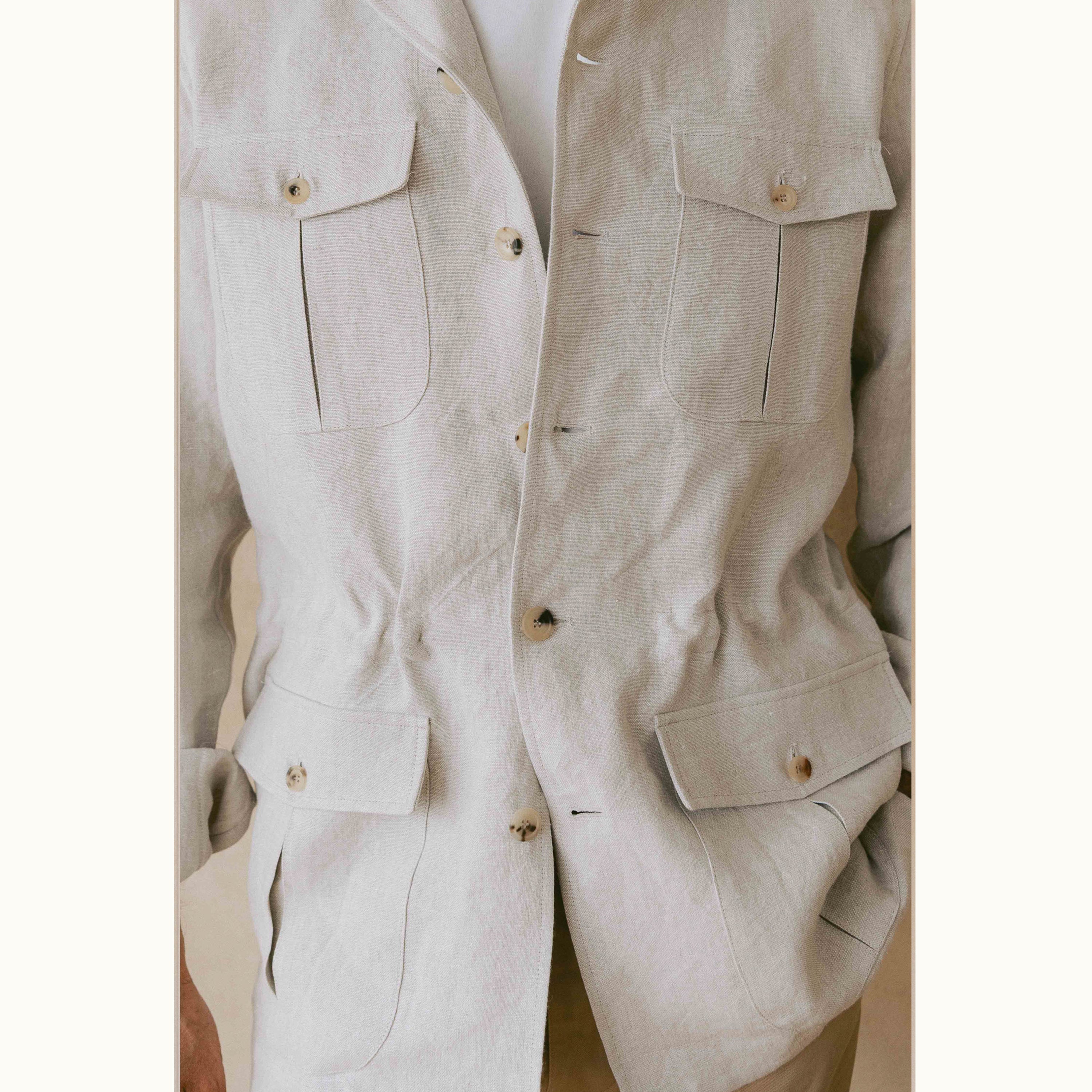 Oatmeal Washed Linen Safari Jacket