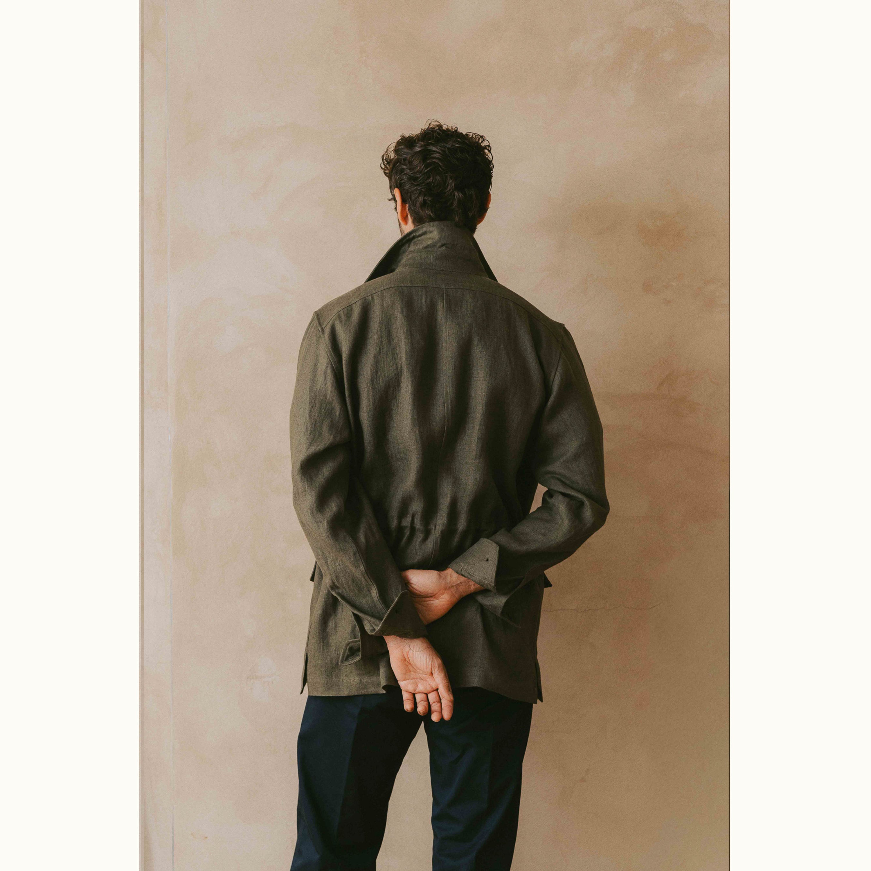 Olive Washed Linen Safari Jacket