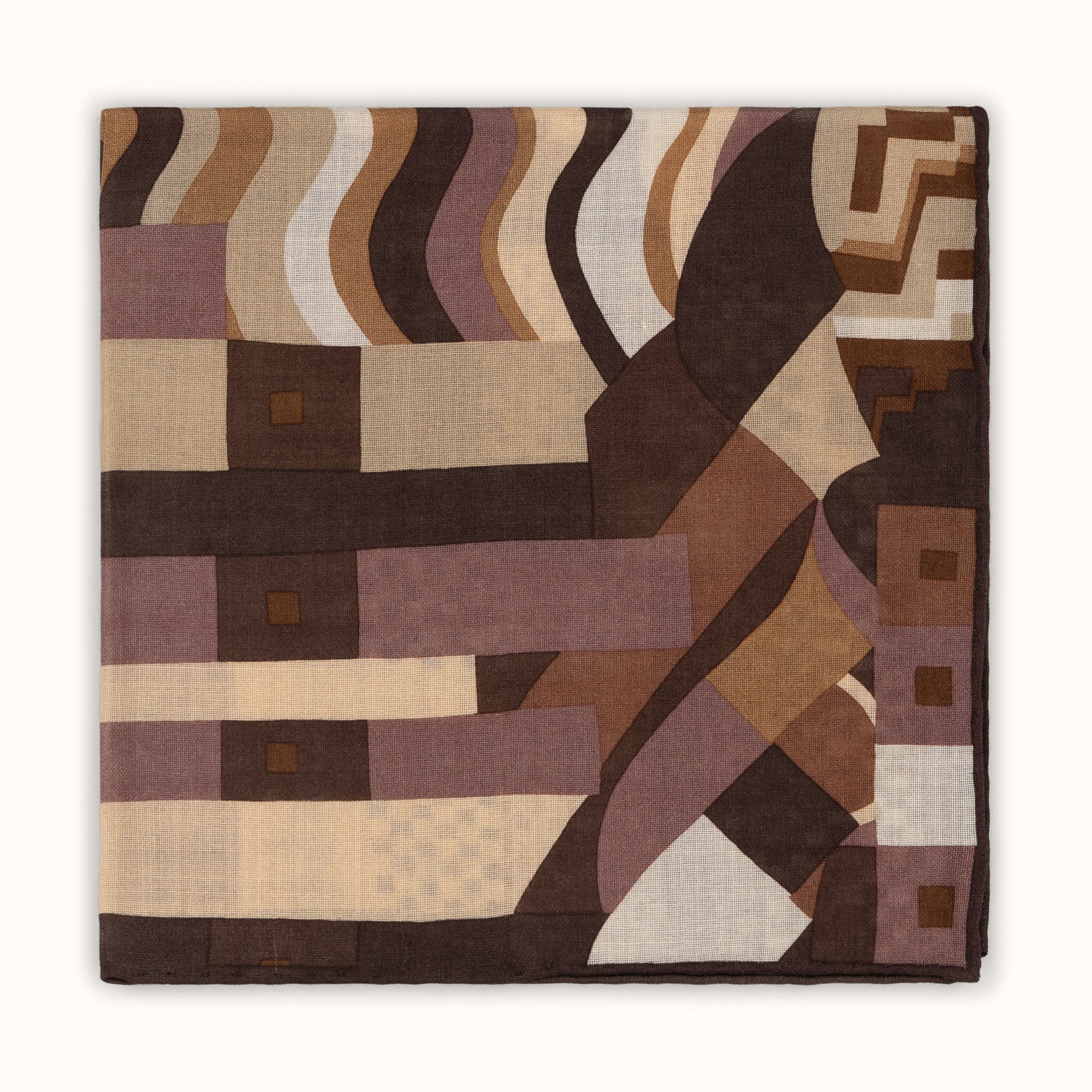 Brown & Ecru Abstract Pocket Square