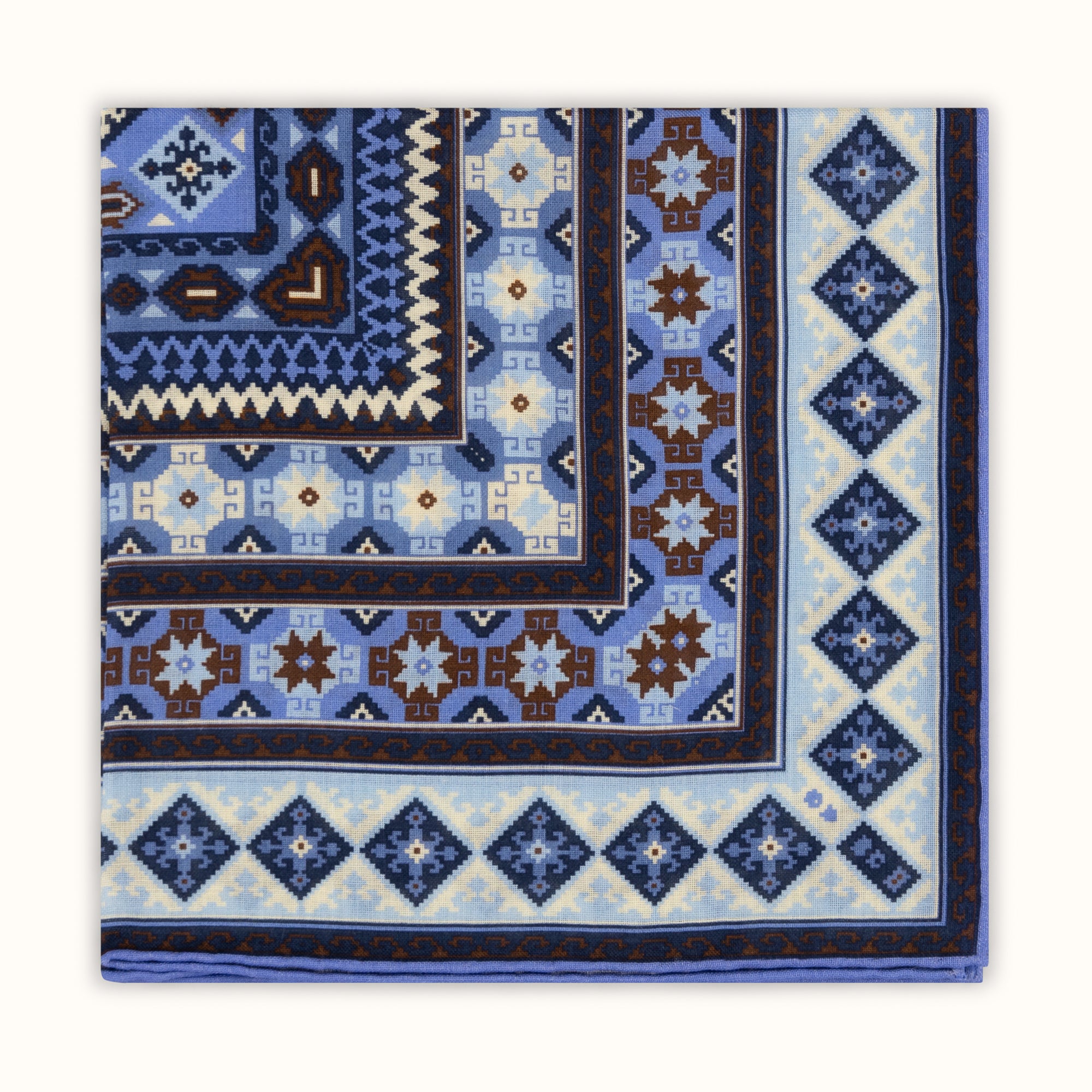 Blue, Brown & Ecru Kilim Pocket Square