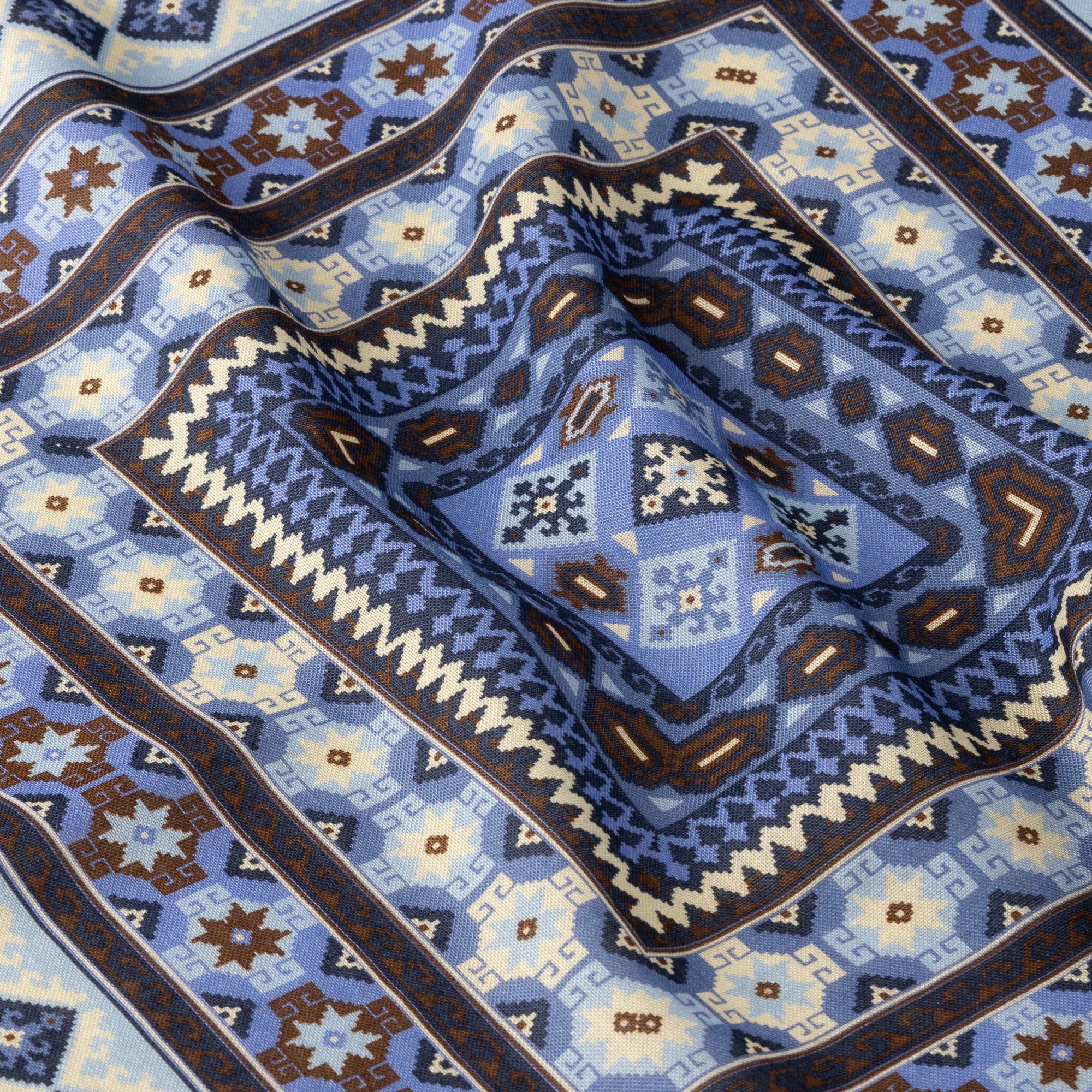 Blue, Brown & Ecru Kilim Pocket Square