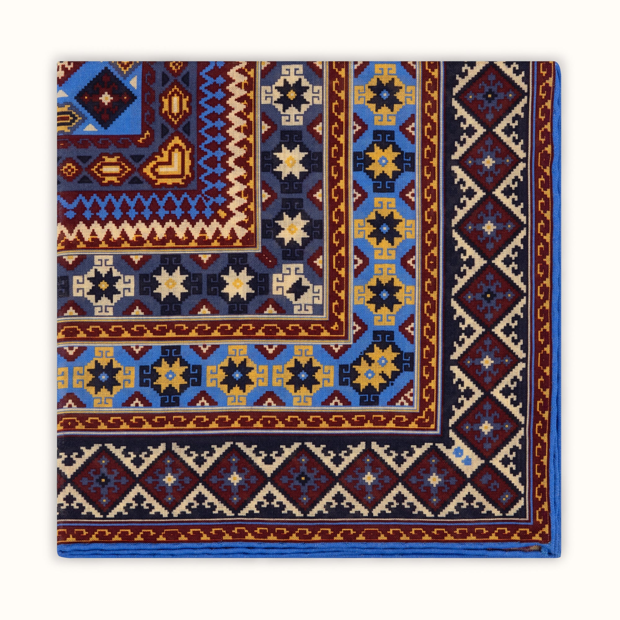 Blue & Burgundy Kilim Pocket Square
