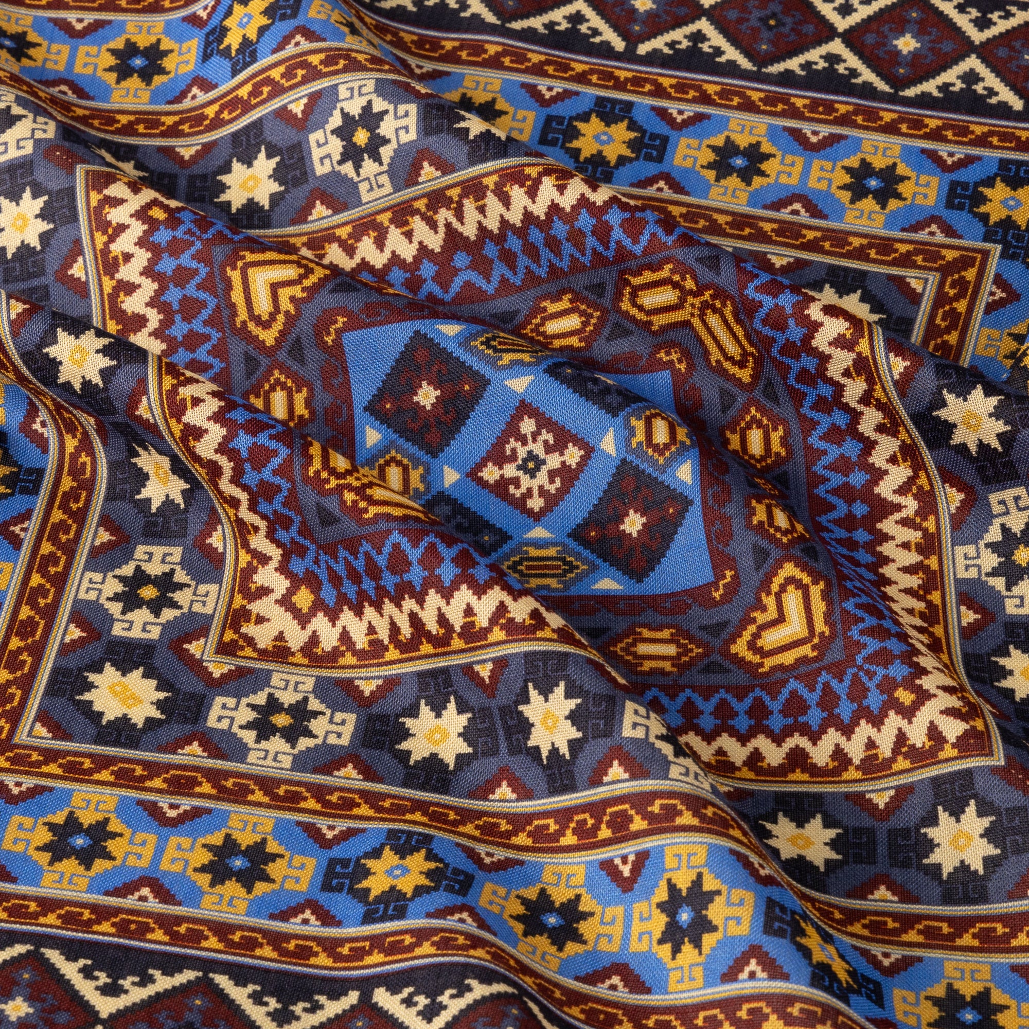 Blue & Burgundy Kilim Pocket Square