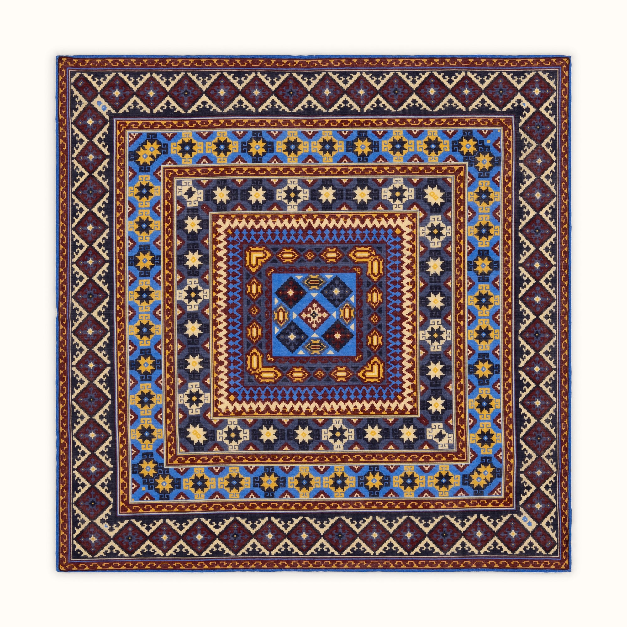 Blue & Burgundy Kilim Pocket Square