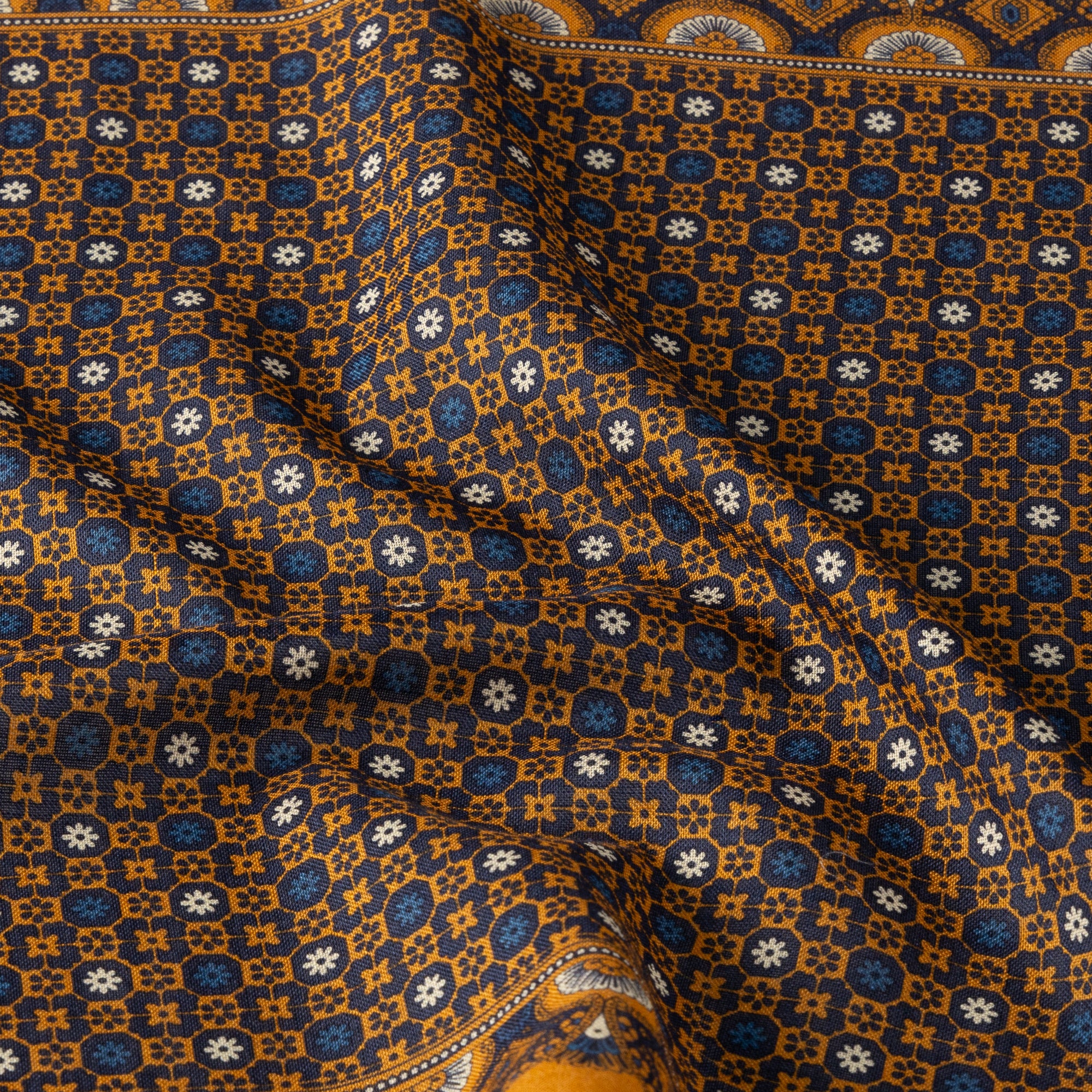 Ochre & Blue Geometric Flowers Pocket Square