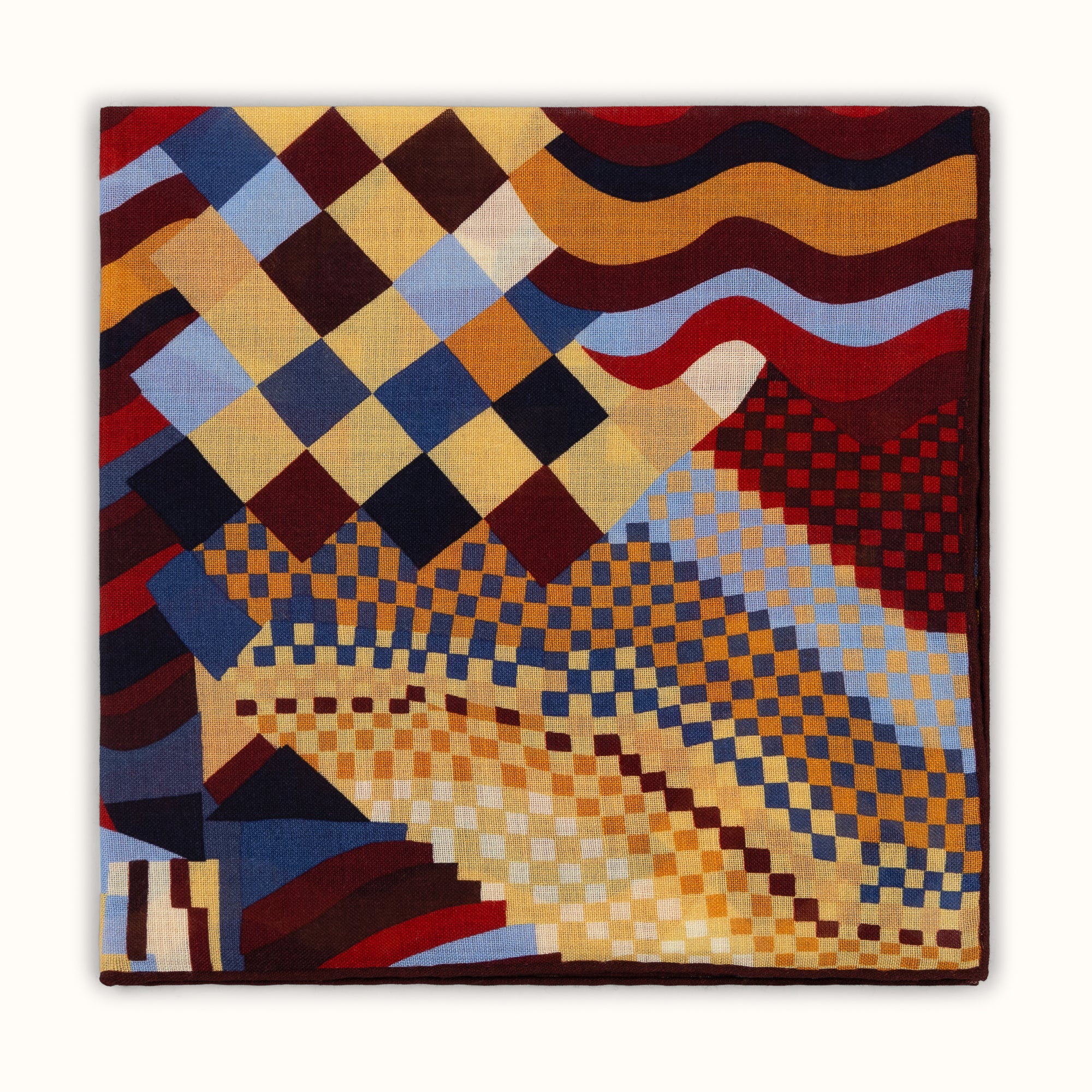 Navy & Burgundy Abstract Pocket Square