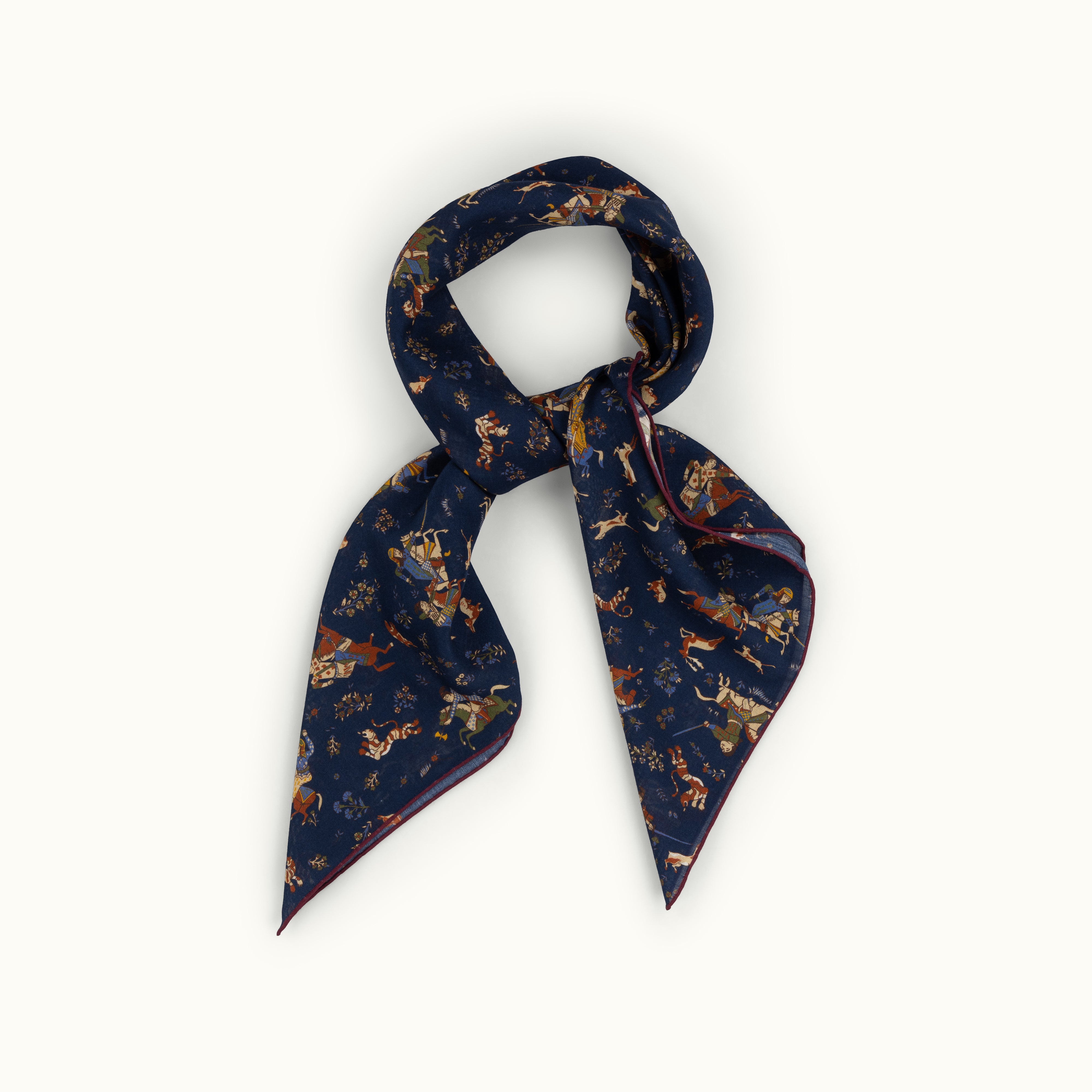 Navy Blue Tumbling Mughals Wool-Silk Square Scarf
