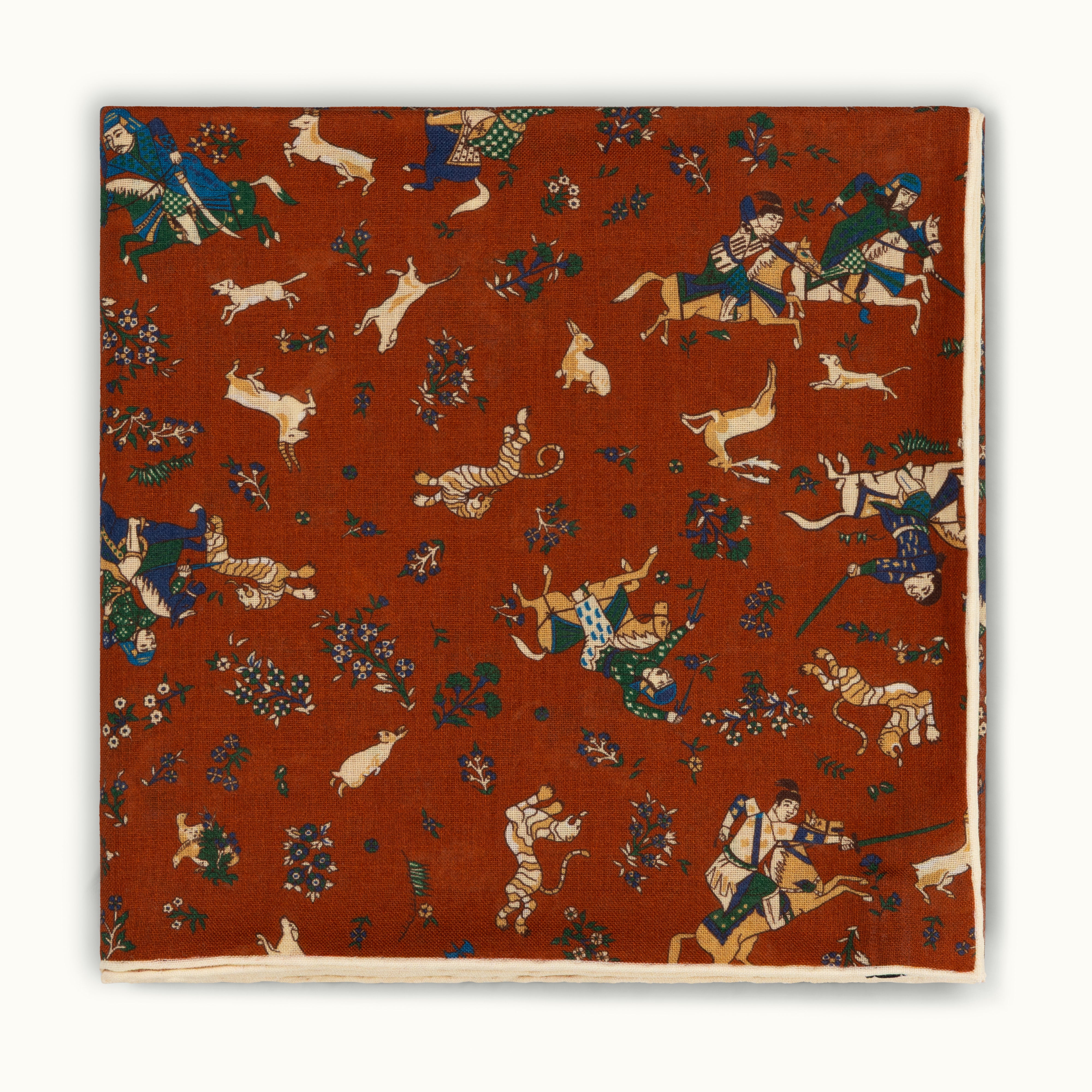 Rust Tumbling Mughals Wool-Silk Square Scarf