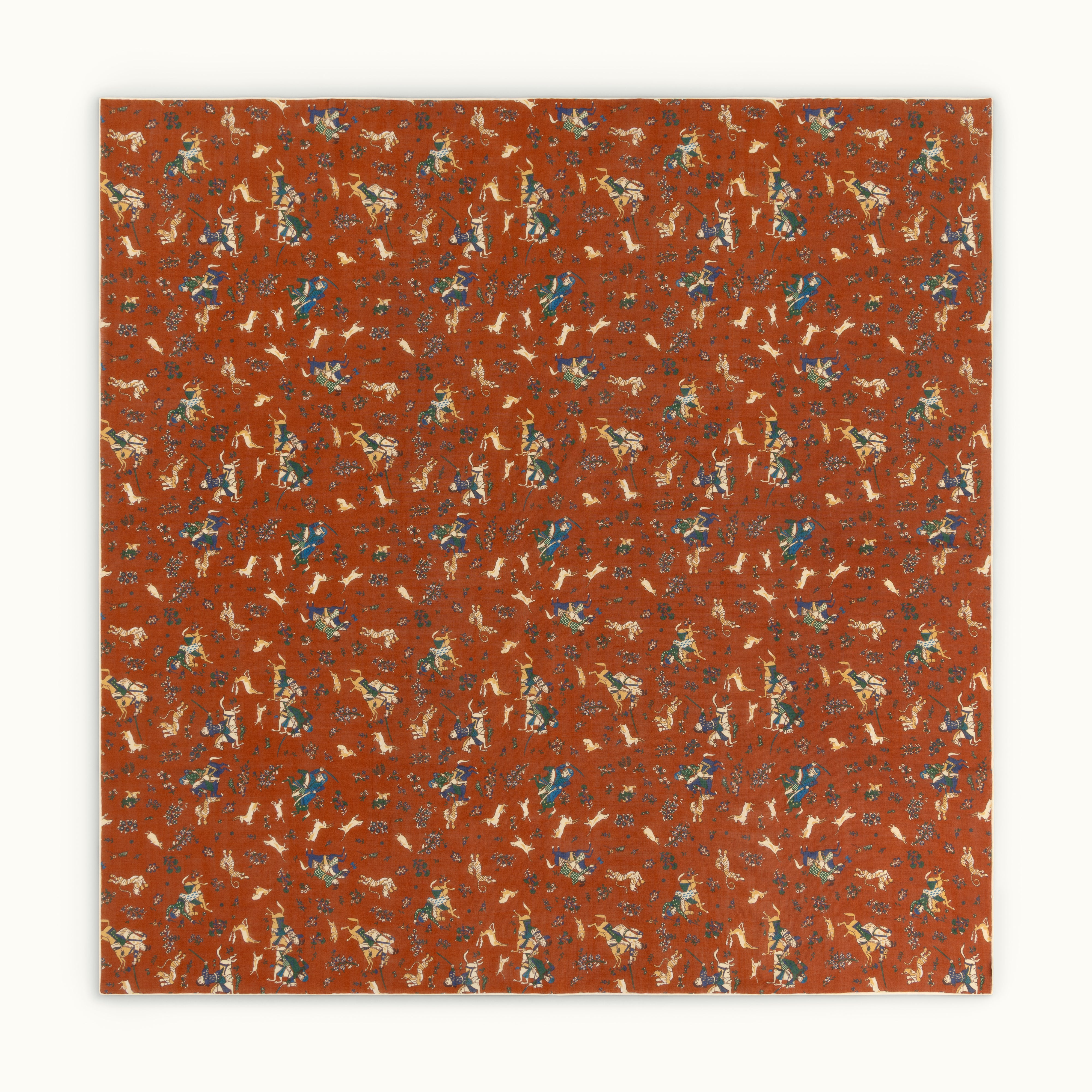 Rust Tumbling Mughals Wool-Silk Square Scarf